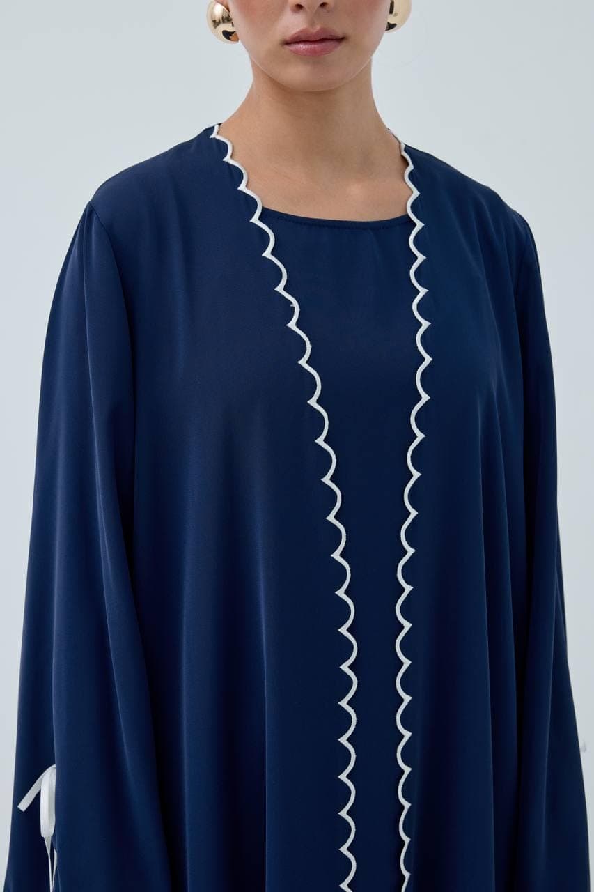 Navy Blue Nida Abaya Set with Sleeveless Dress, Modest Elegant Outfit - image 3