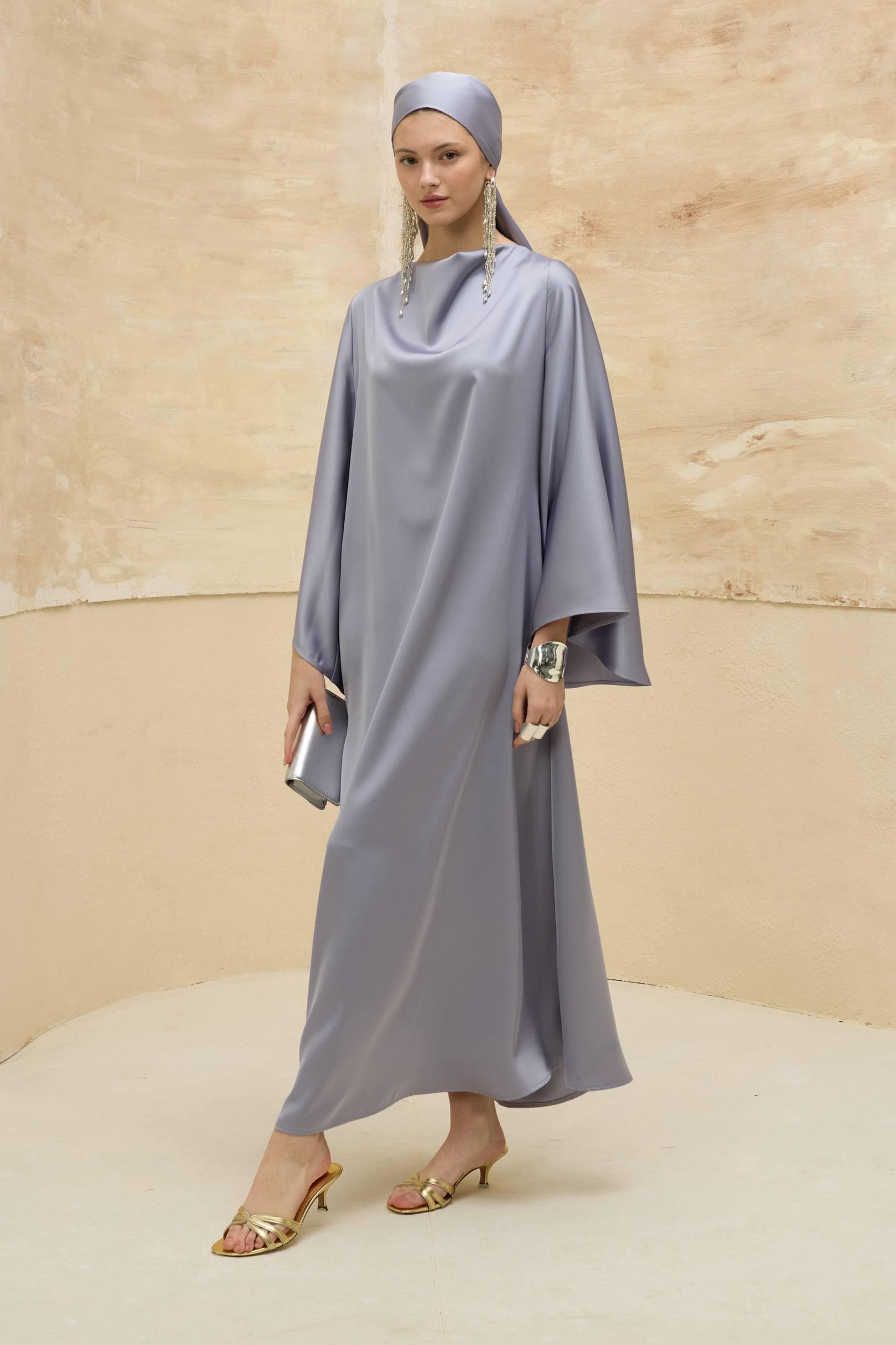Luxury Lavender Gray Satin Abaya - Elegant Modest Muslim Dress - image 5