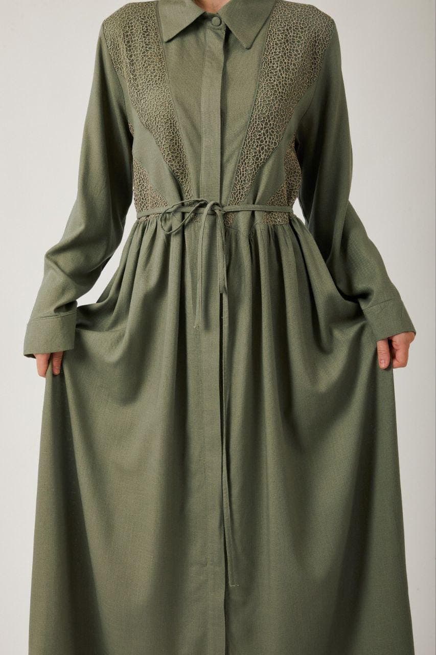 Olive Green Cotton Modest Maxi Dress - Long Sleeve Dress - image 5