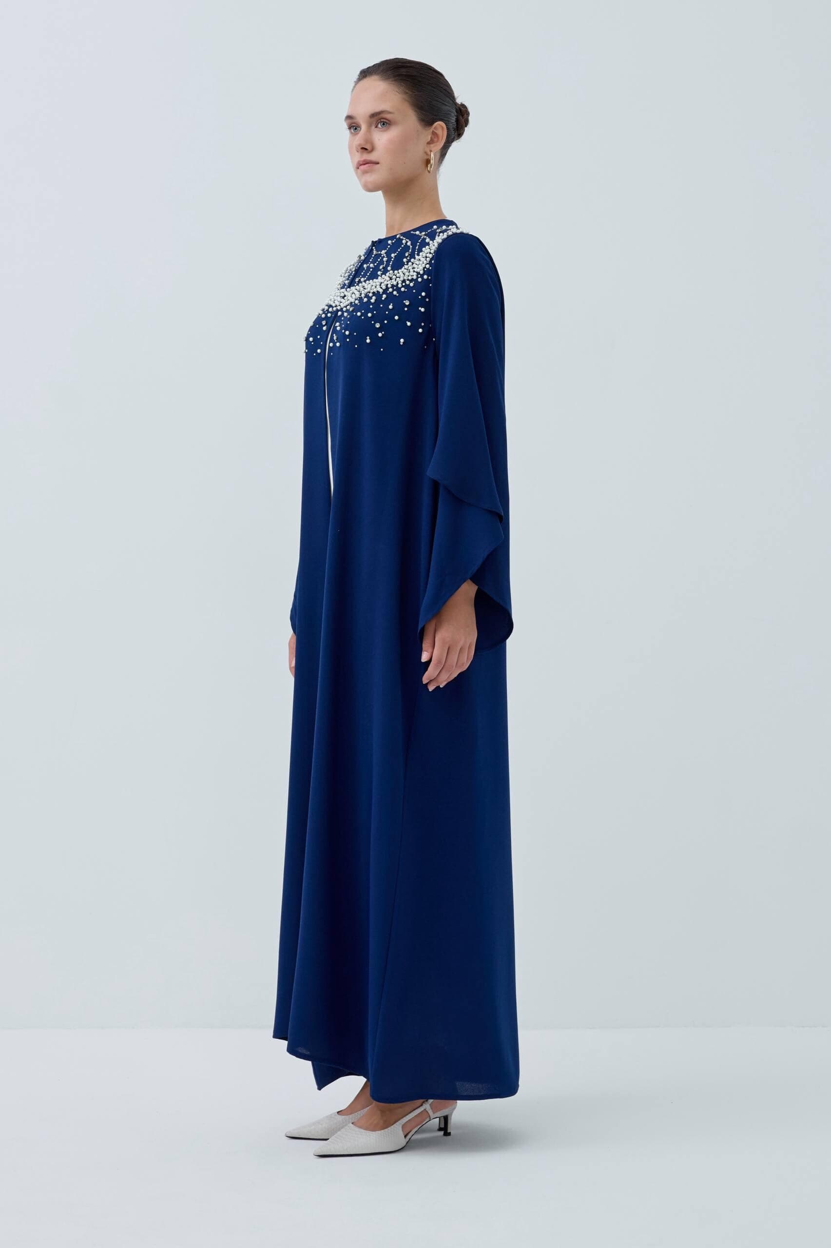 The Pearl-Embellished Navy Blue Open Abaya - image 4