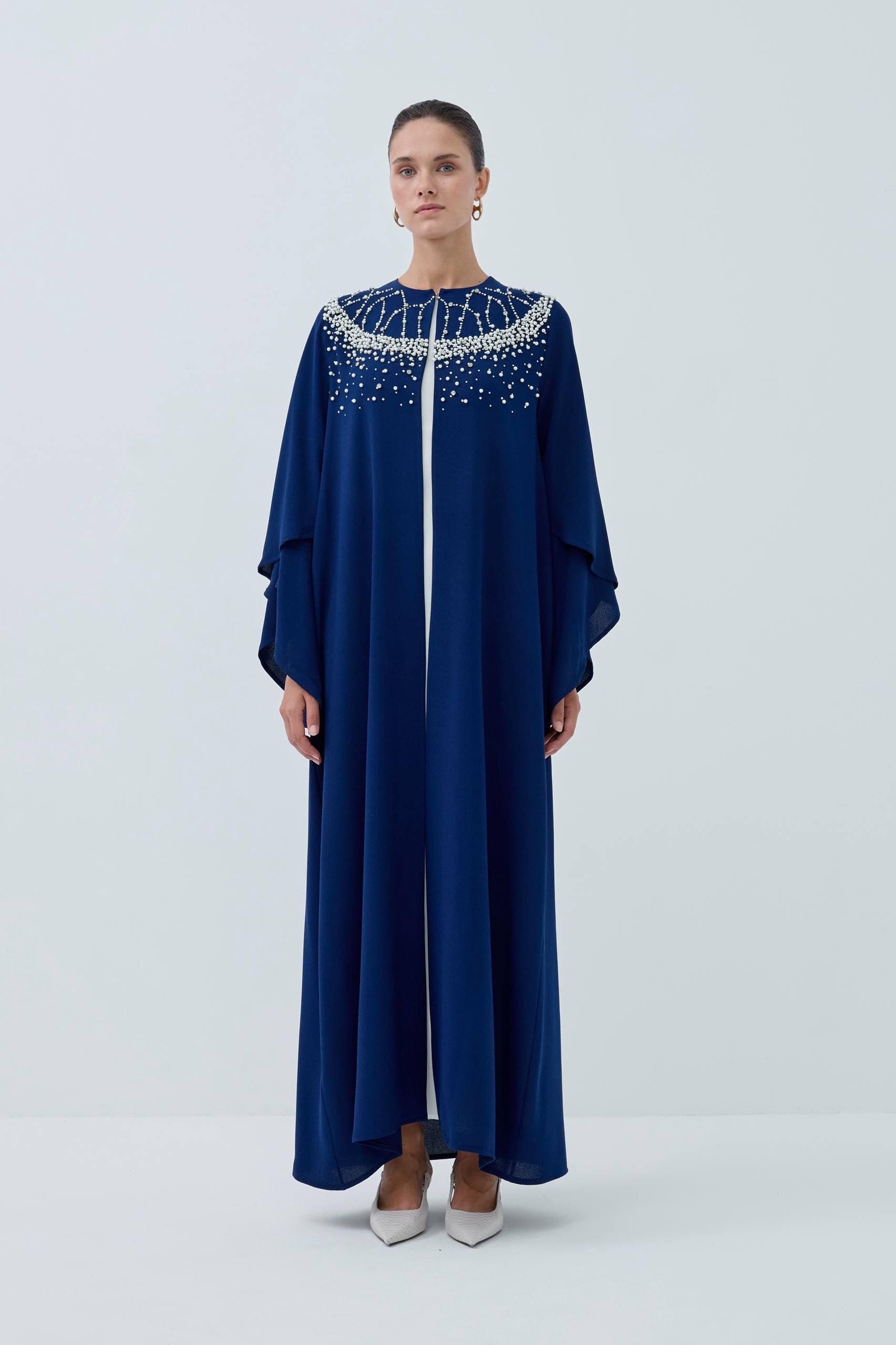 The Pearl-Embellished Navy Blue Open Abaya - image 3