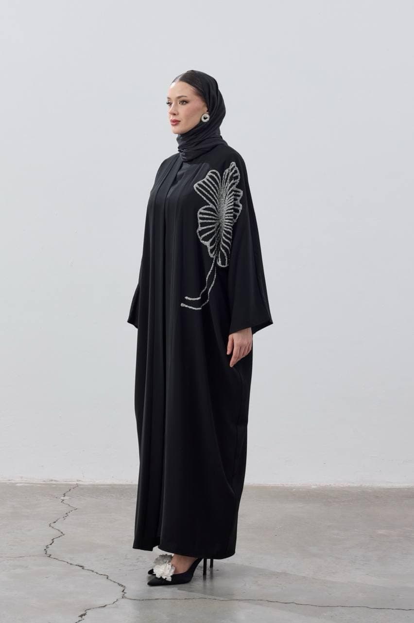 The Silver Bloom Abaya - Hand-Embellished Floral Statement Abaya - image 4