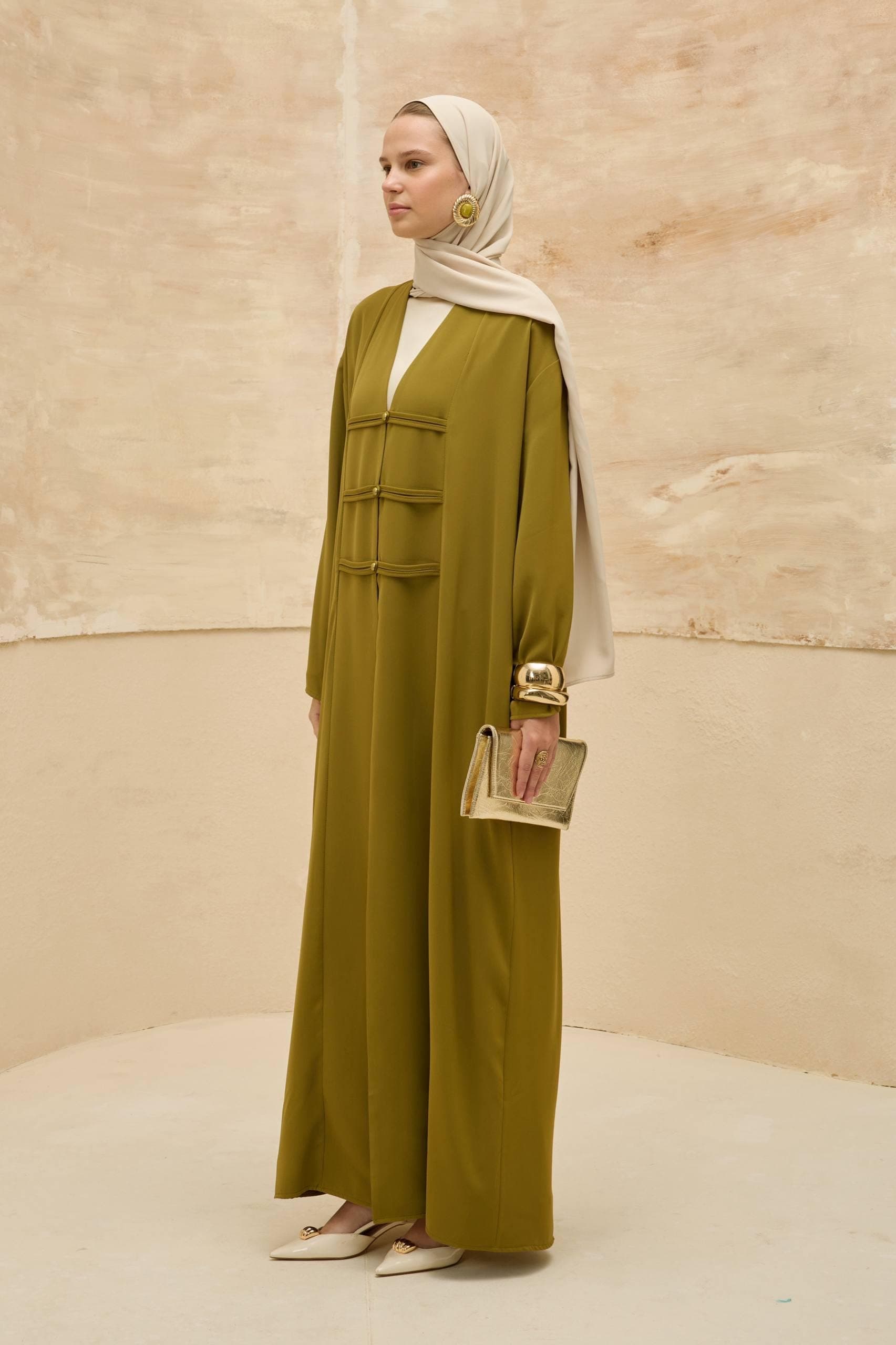 Kimono-Style Green Abaya with Pearl Details - Ramadan & Eid Modest Muslim Dress - image 4