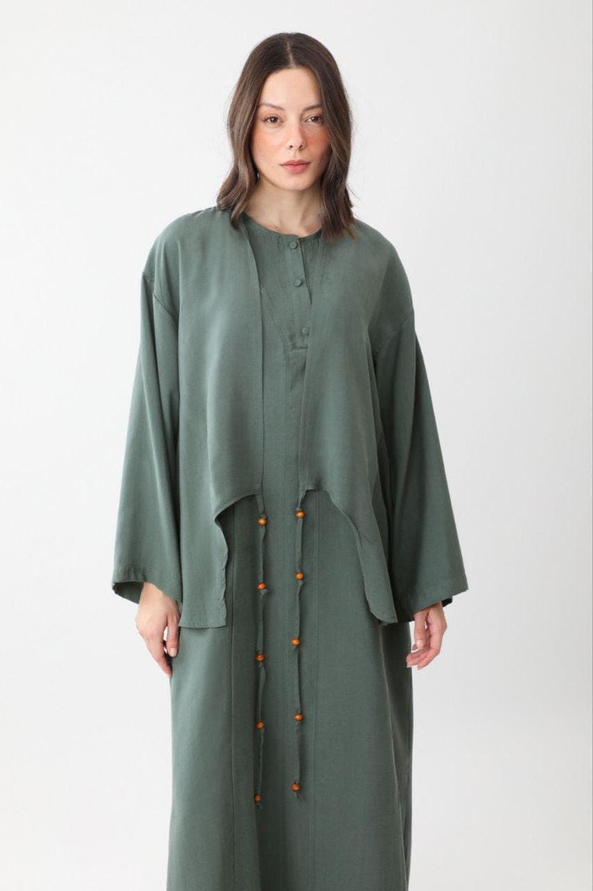 Sage Green Layered Maxi Dress Set - Modest Two Piece Outfit - image 3