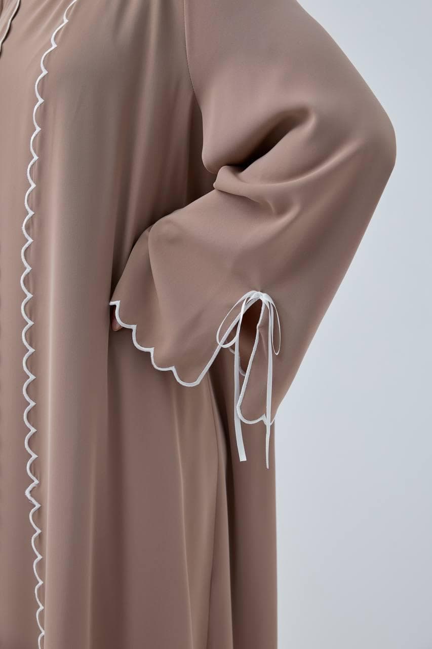 Beige Nida Abaya Set, Sleeveless Dress, Elegant Modest Outfit - image 5