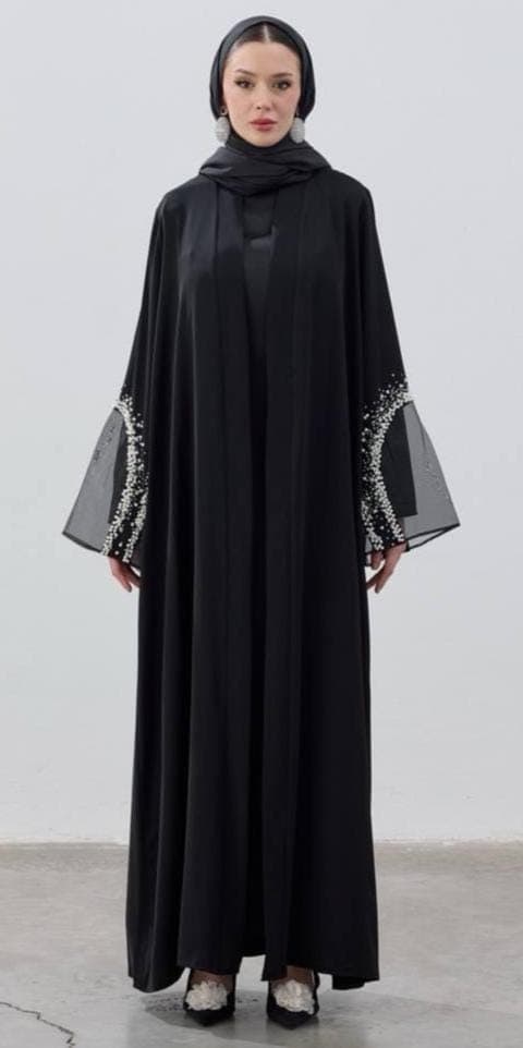 Black Abaya with Pearl Handwork - Ramadan & Special Occasions - image 4