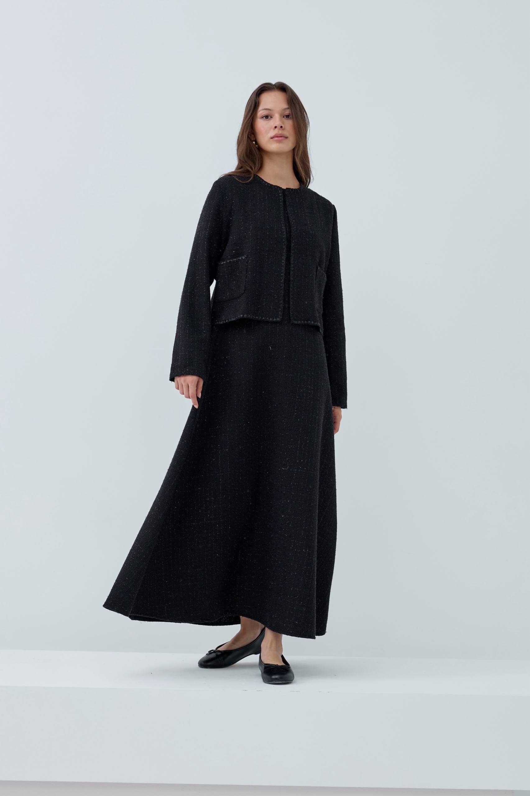 Tweed Dress with Jacket Set, Elegant Black Sleeveless Outfit - image 3
