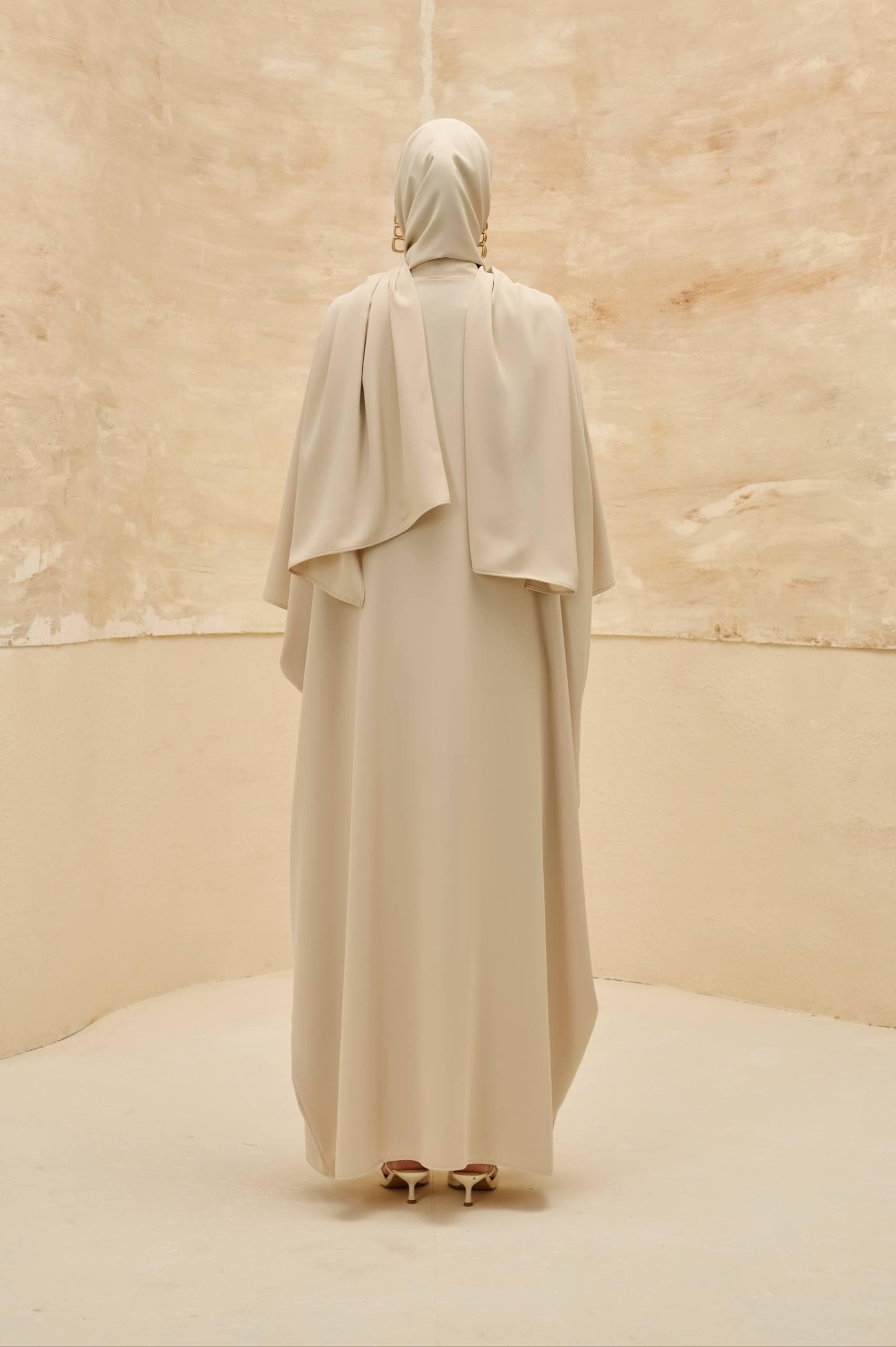 Beige Abaya Set - 2 Piece Open Abaya with Floral Embellishments Modest Muslim Dress - image 4
