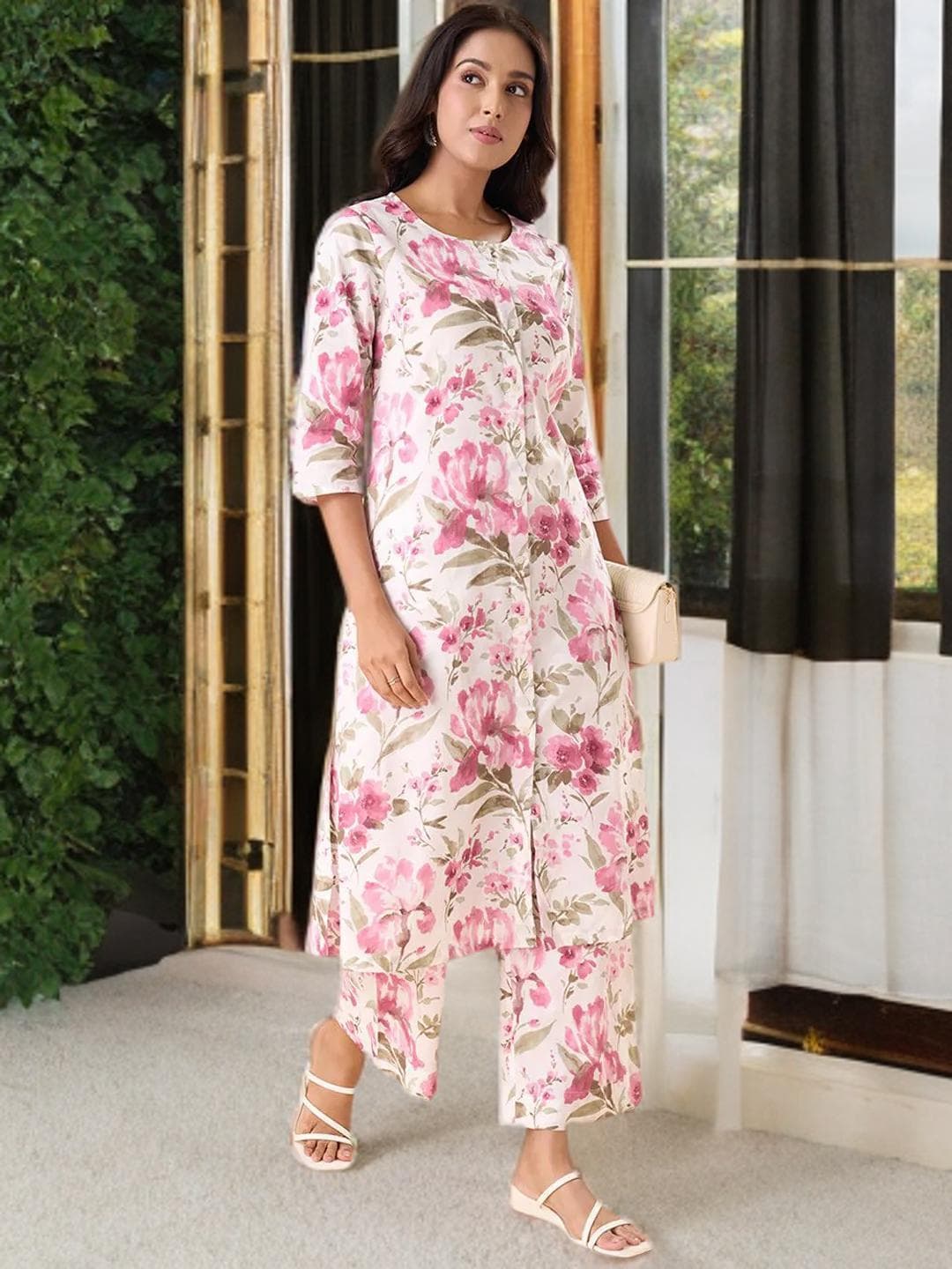 Pink Kurta Set Cotton Palazzos Indian Outfit