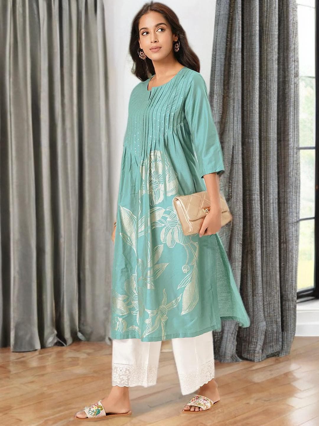 White Palazzos Indian Ethnic Knit Bottoms - image 5