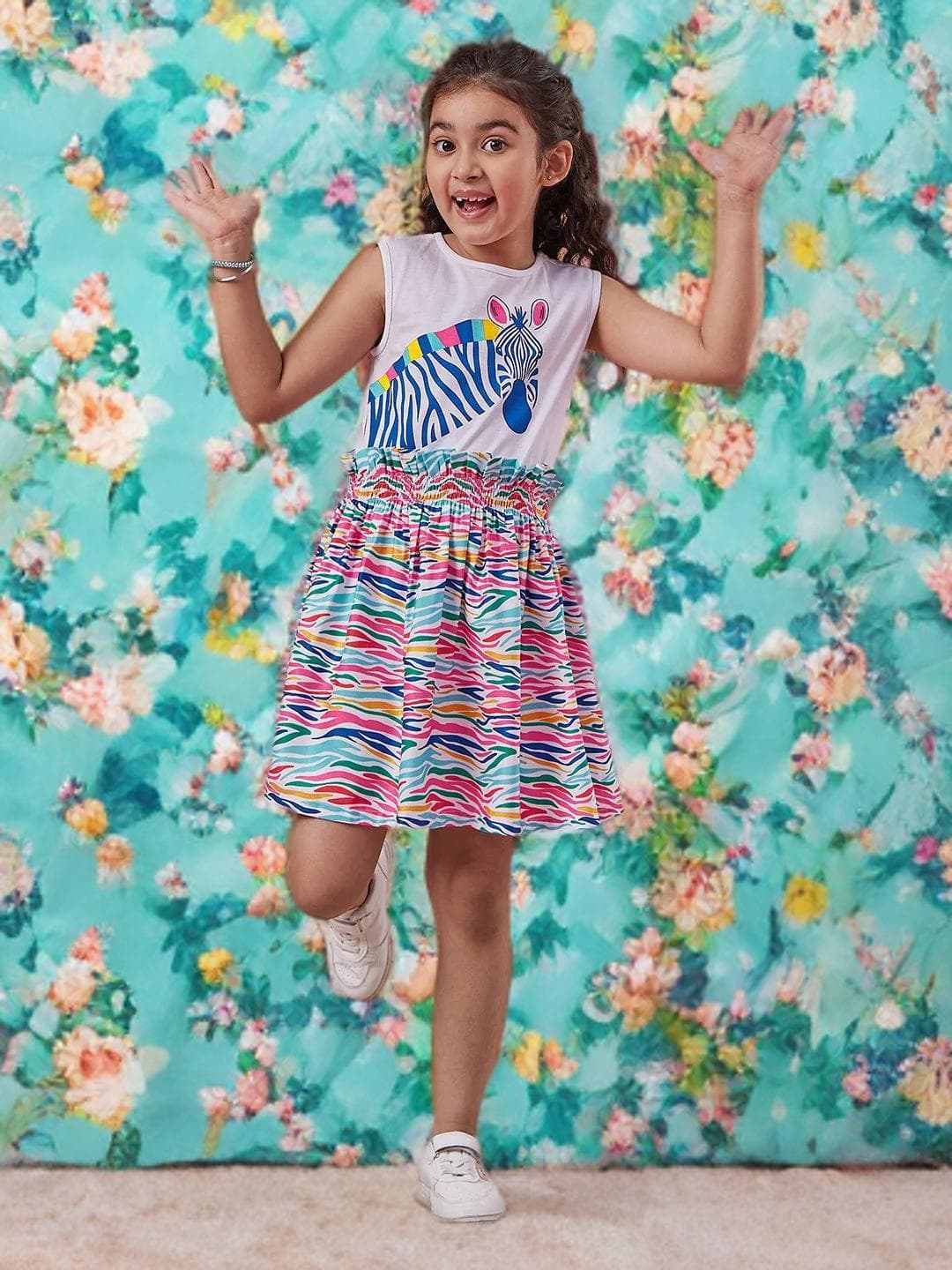 Girls Fit & Flare Dress | Blue Green Print Party Wear - image 3