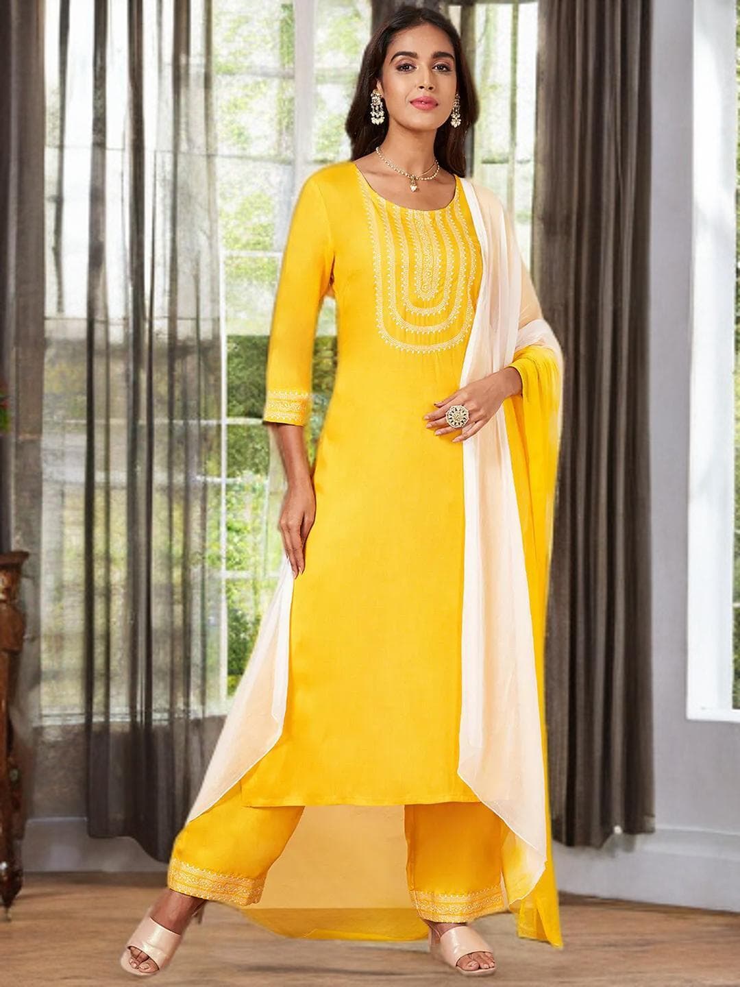 Yellow Kurta Suit Indian Festive Wedding Outfit - image 5