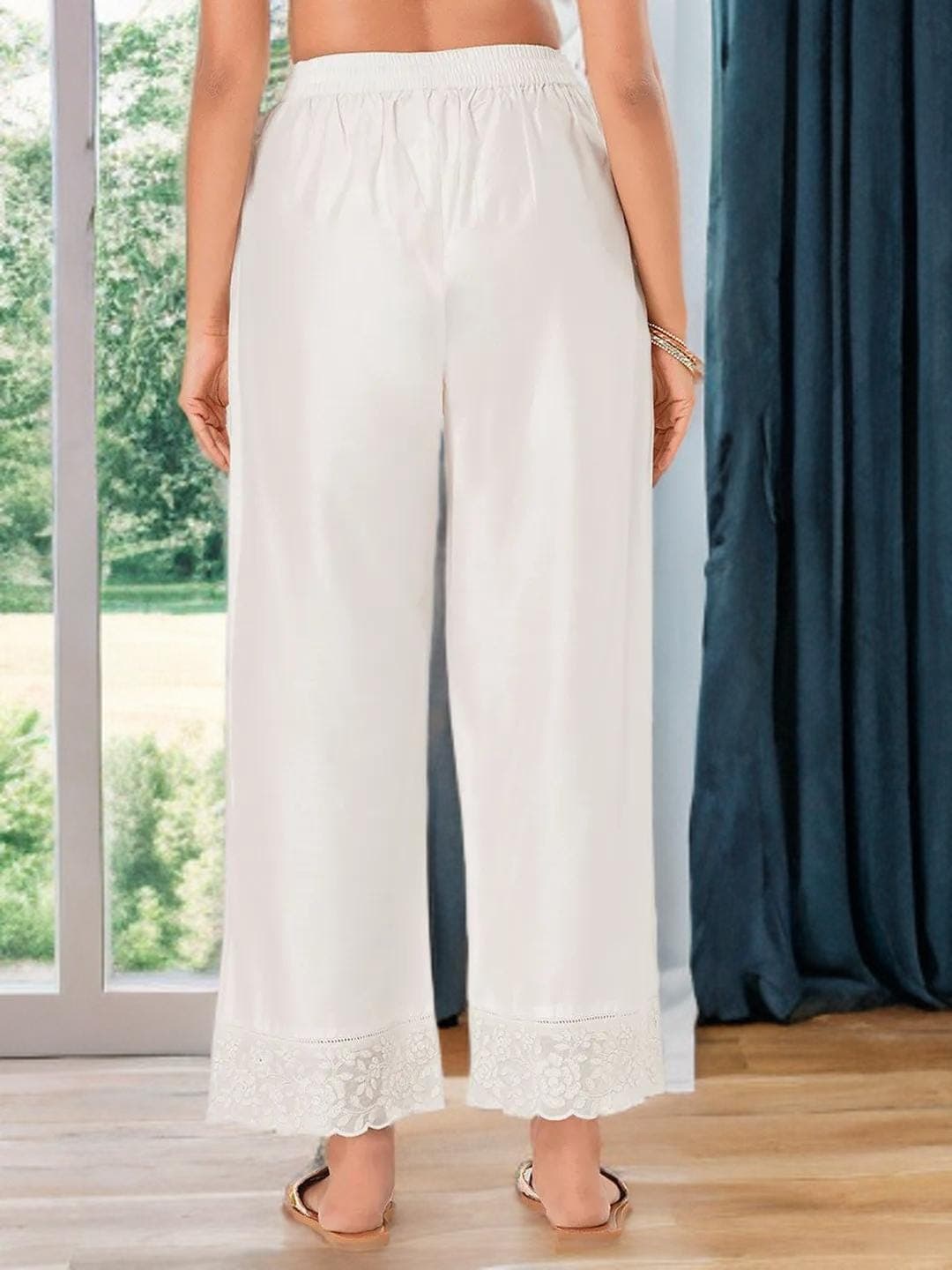 White Palazzos Indian Ethnic Knit Bottoms - image 3