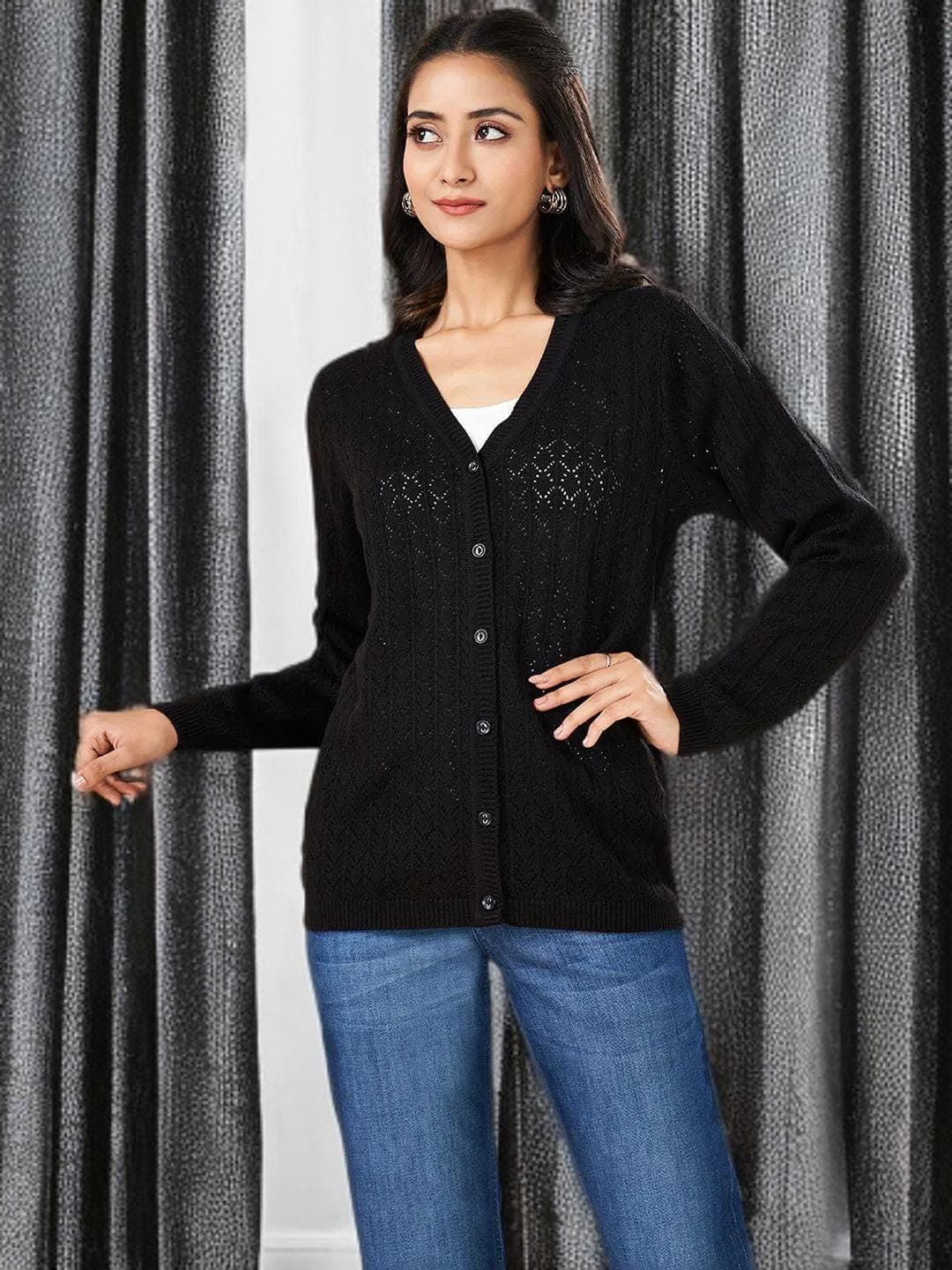 Black Cardigan Button Down Womens Knitwear Wrap