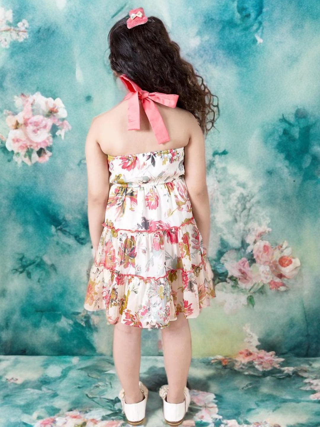 Girls Halter Dress | Floral Chiffon Fit & Flare Party - image 4