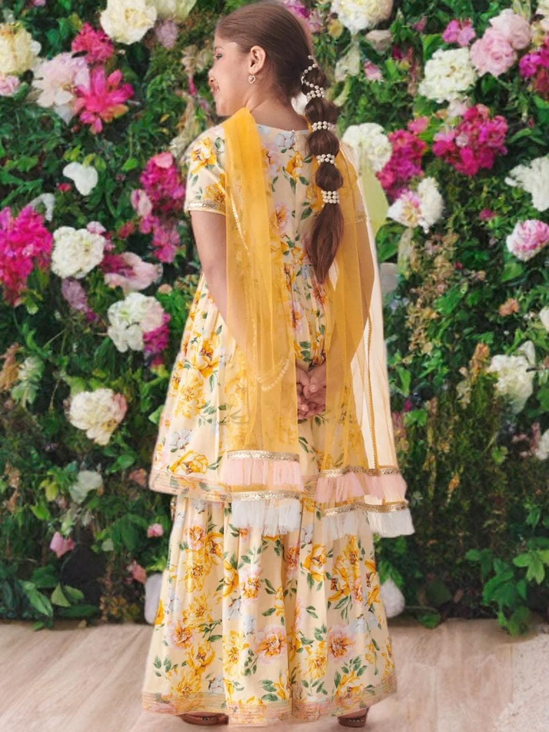 Girls Wedding Outfit | Floral Sharara Kurta Set - image 4