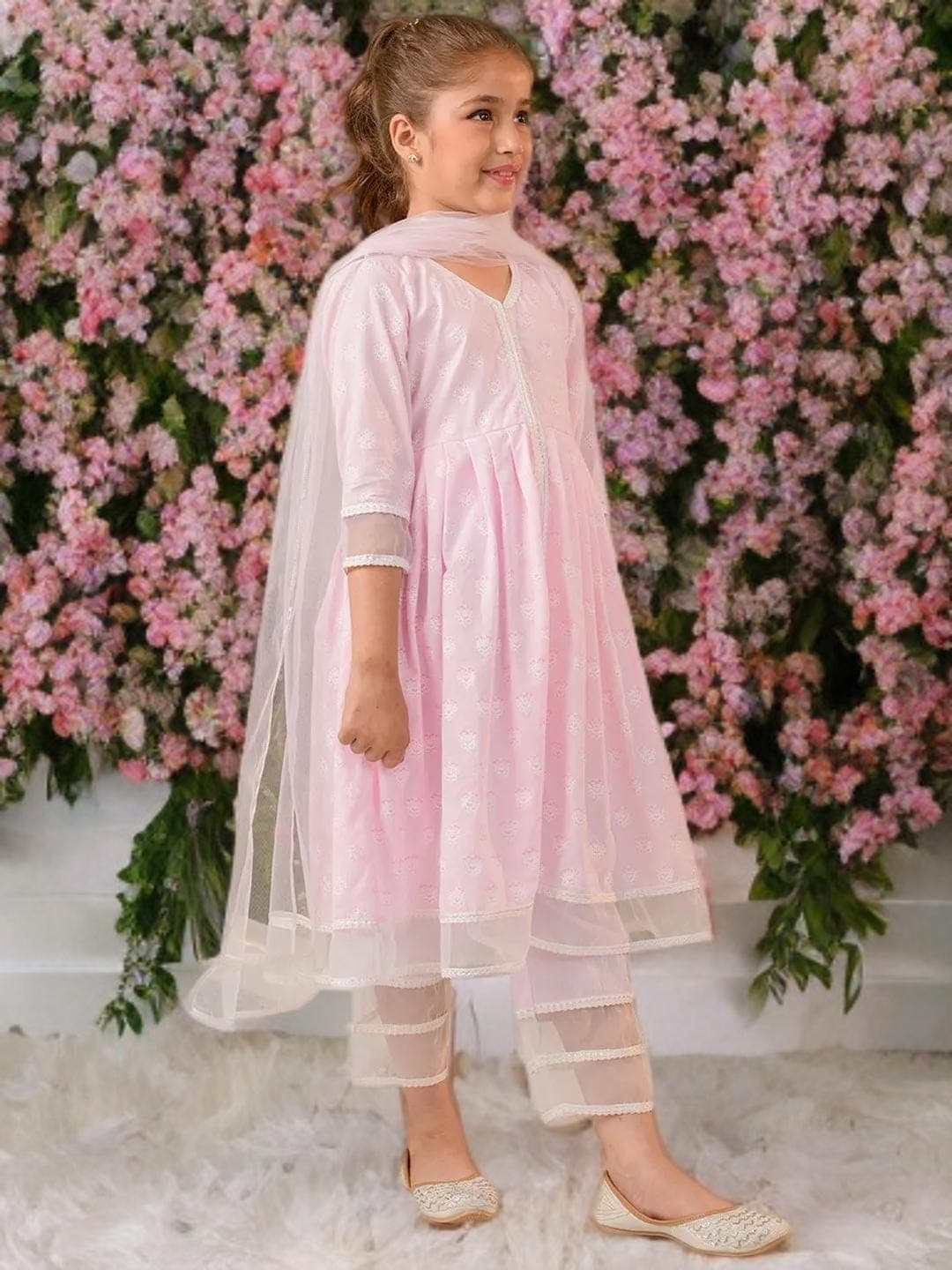 Girls Anarkali Set | Pink Cotton Palazzos Ethnic Wear - image 5