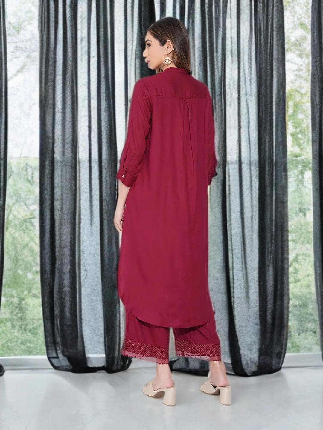 Maroon Kurta Embroidered Indian Festive Wear - image 5