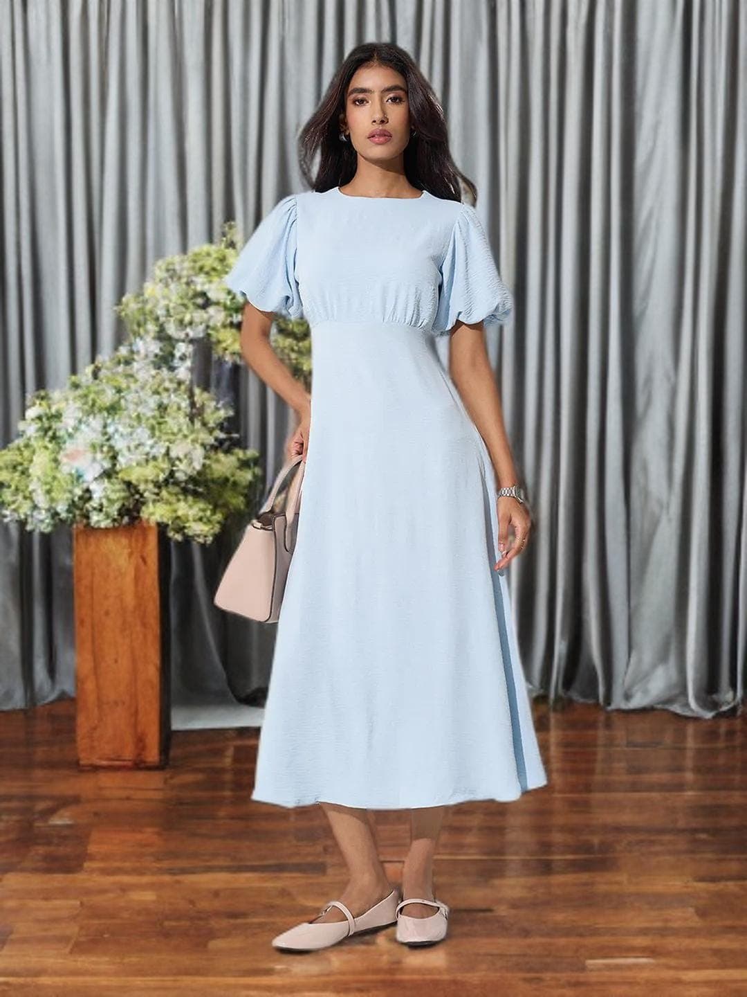 Blue Midi Dress Evening Gown Wedding Guest