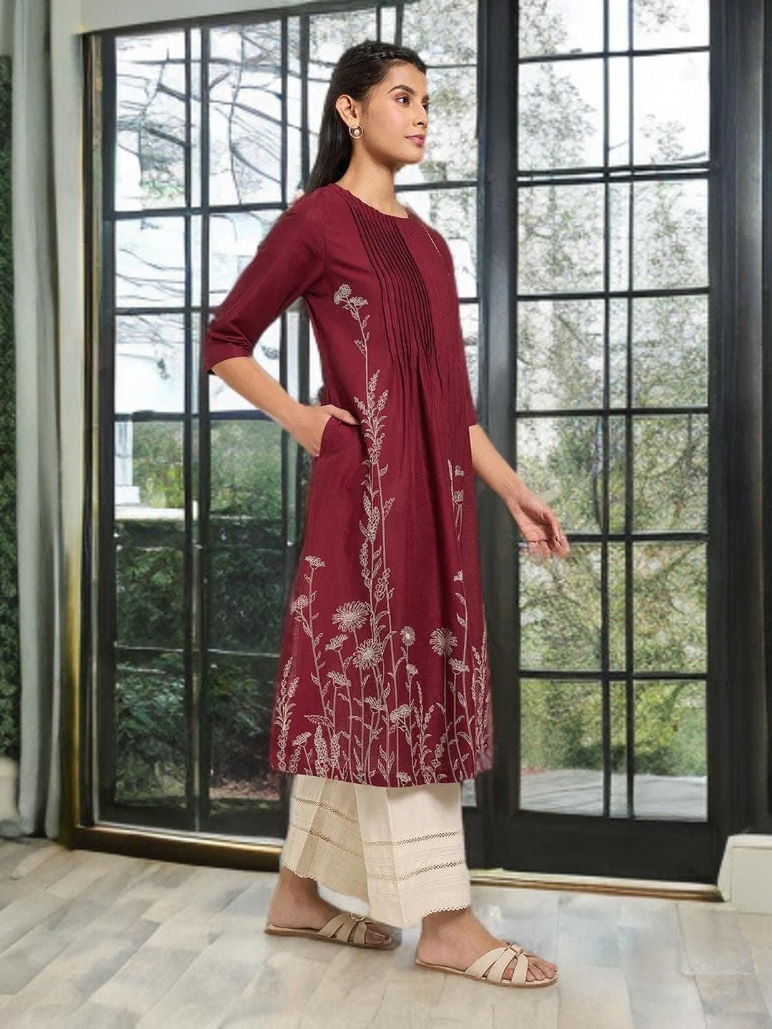 Red Kurta Indian Festival Traditional Wear - image 3
