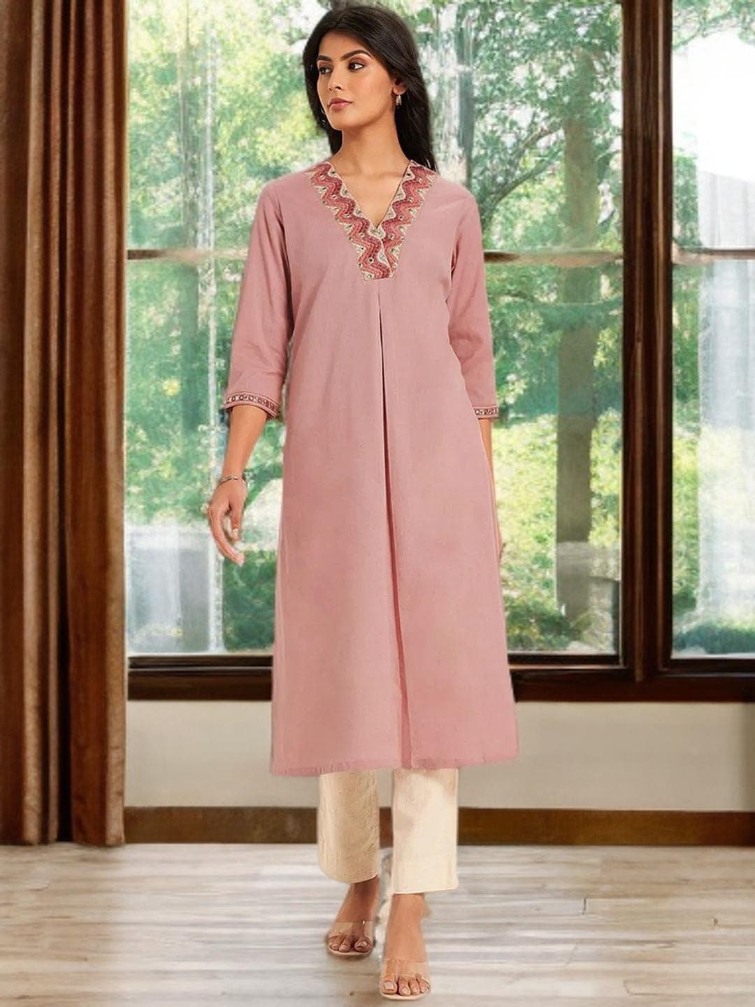 Peach Kurta Mirror Work Indian Traditional - image 4
