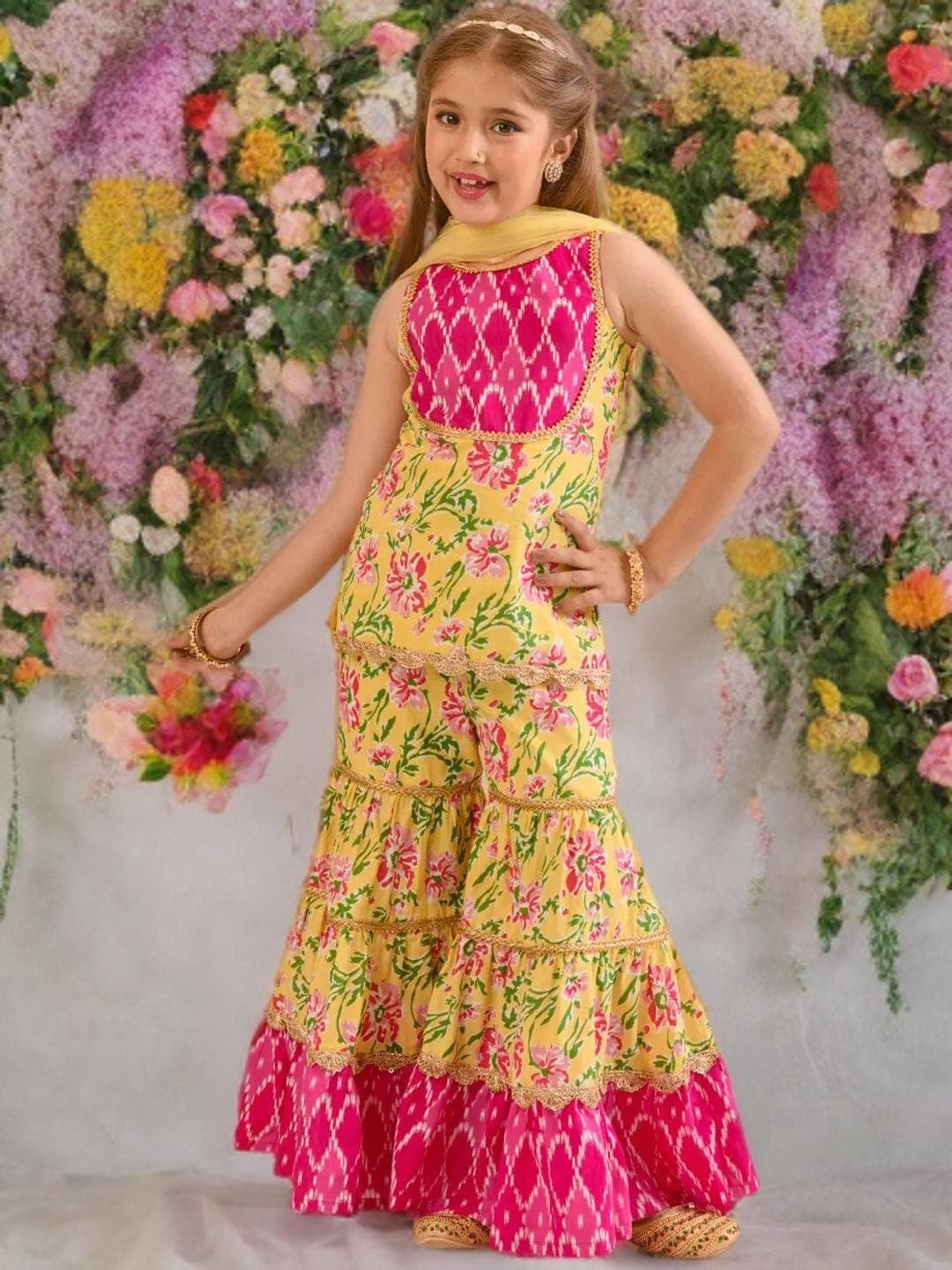 Girls Cotton Sharara Set | Floral Wedding Guest Outfit - image 5