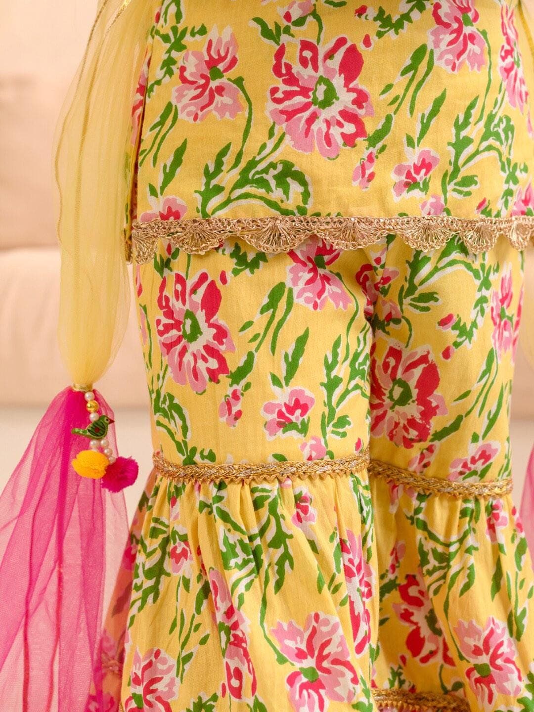 Girls Cotton Sharara Set | Floral Wedding Guest Outfit - image 4
