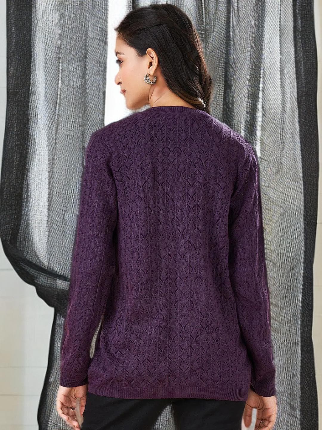 Purple Cardigan Womens Knitwear Button Front Wrap - image 5