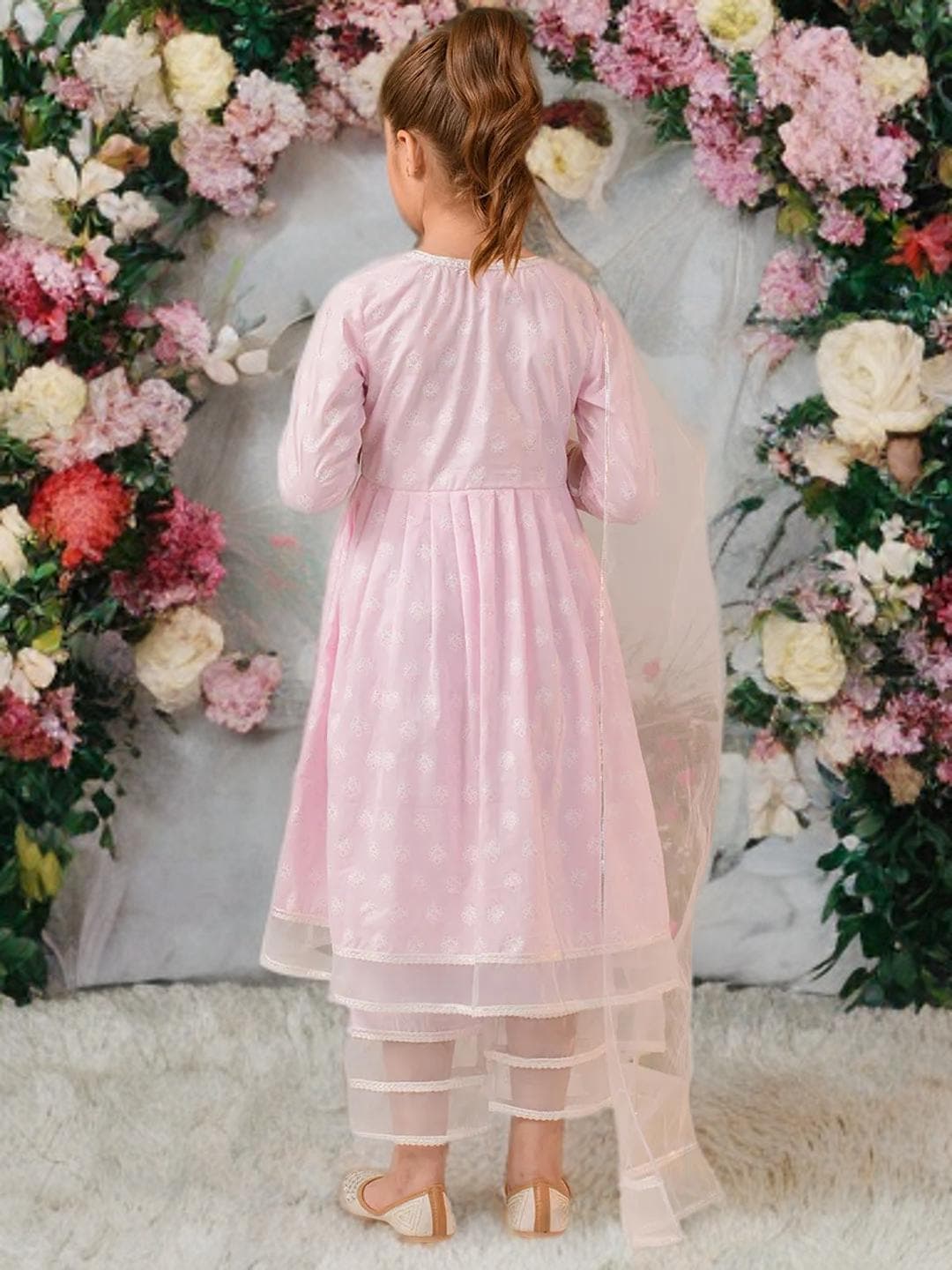 Girls Anarkali Set | Pink Cotton Palazzos Ethnic Wear - image 4