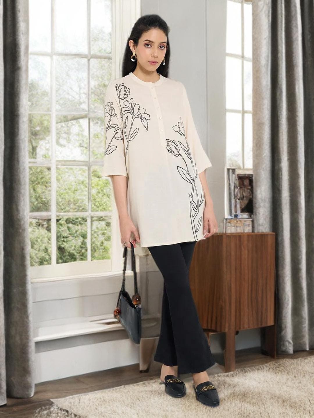 Cottagecore Tunic Folkwear Top Earth Tone Print - image 5