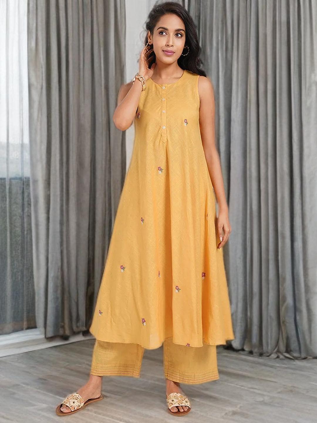 Yellow Embroidered Kurta Suit Sangeet Ceremony Outfit
