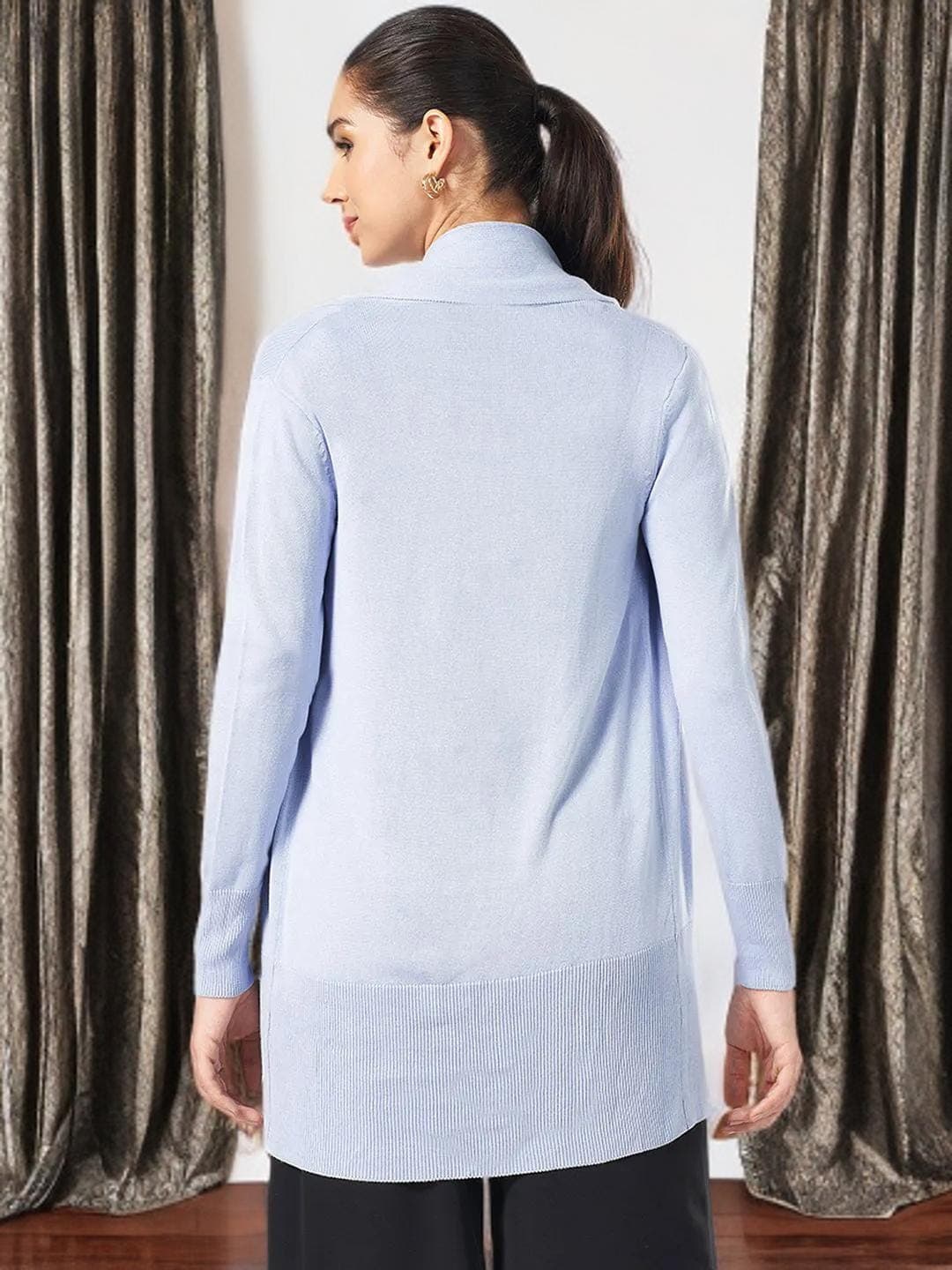 Blue Longline Cardigan Open Front Duster Wrap - image 5