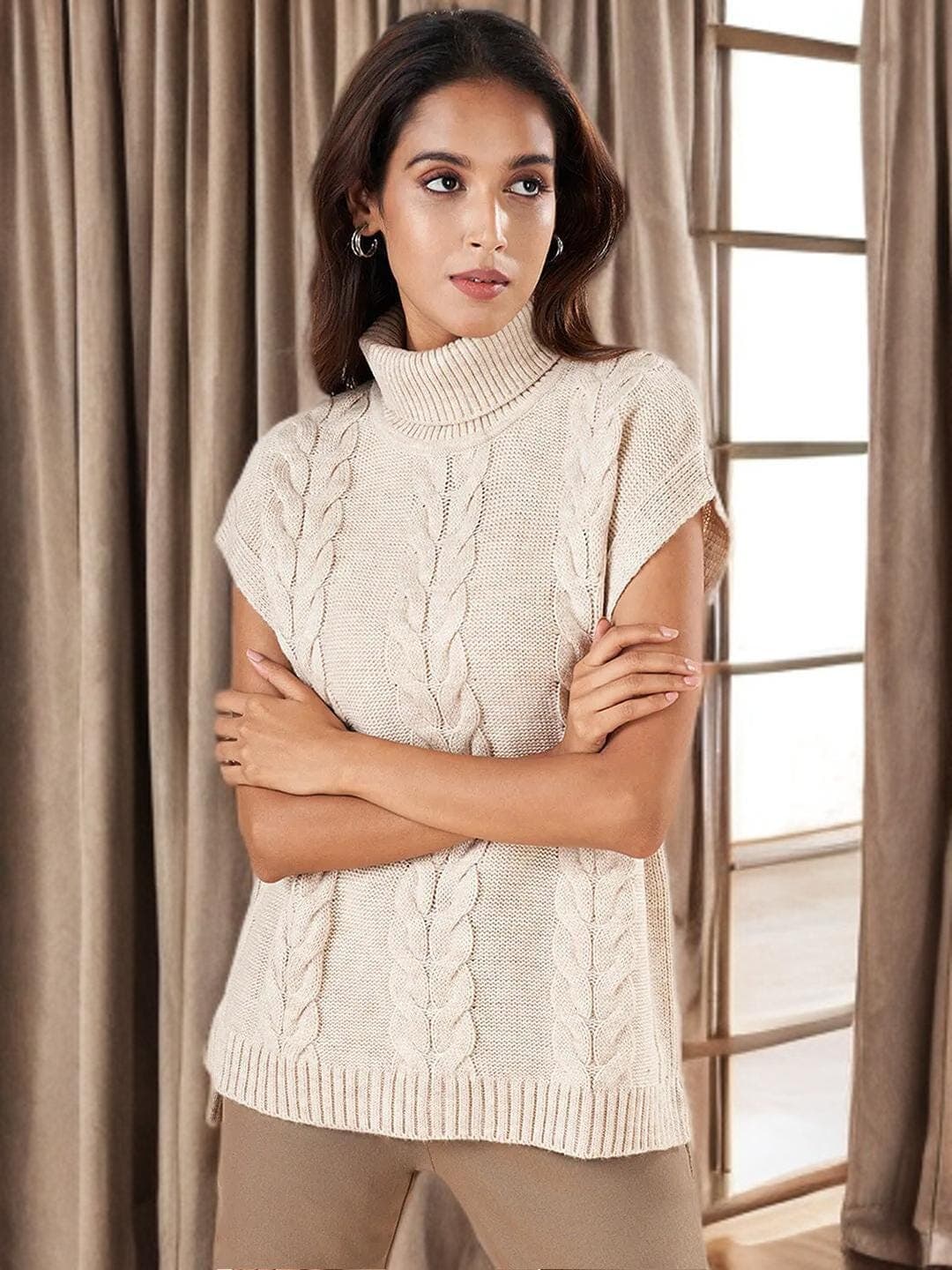 Grey Cable Knit Sweater Winter Pullover Womens - image 3