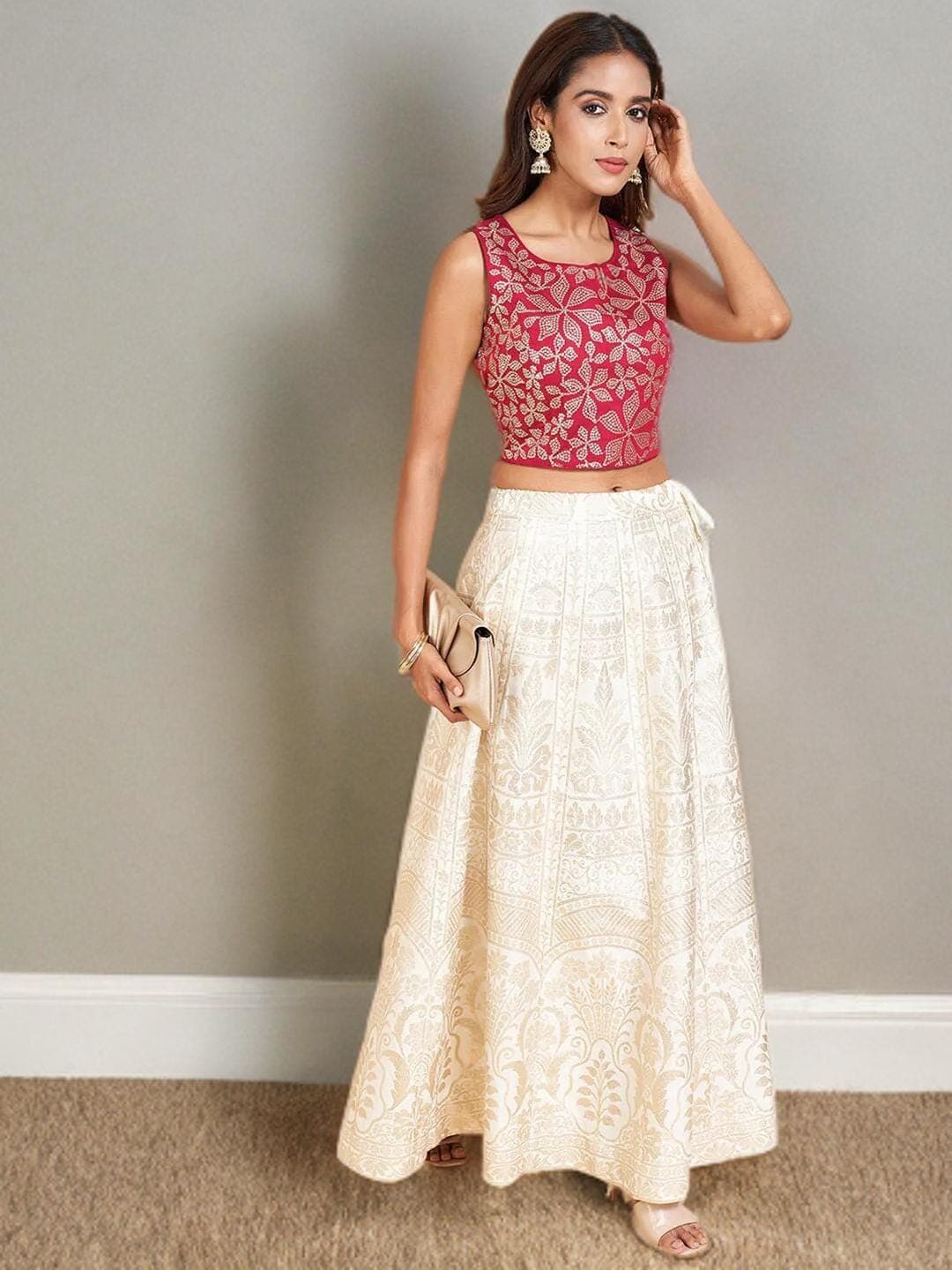 Handmade Fuchsia Floral Crop Top: Bohemian Ethnic Blouse - image 3