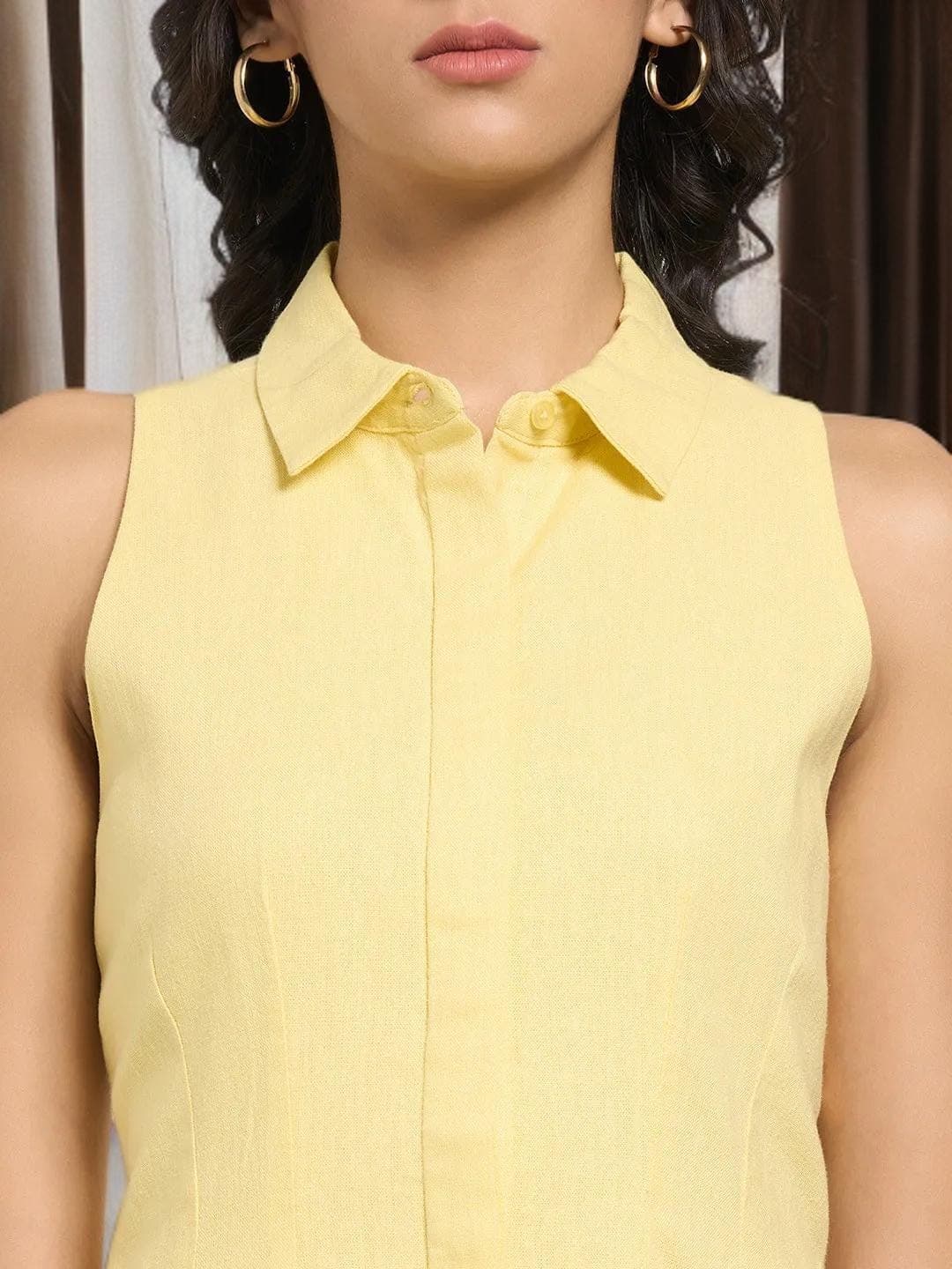 Yellow Midi Dress Linen Blend Formal Wear - image 5