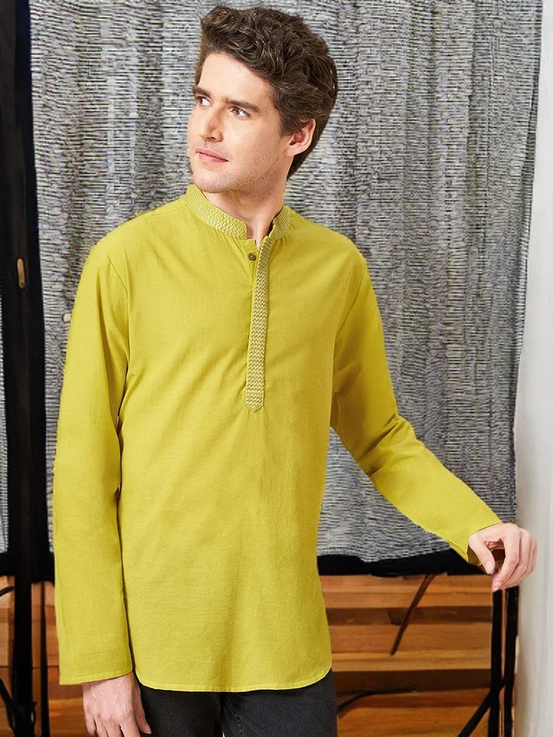 Yellow Pathani Kurta Mens Cotton Traditional Wear