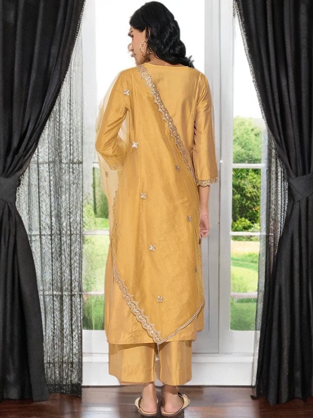 Yellow Gold Kurta Suit Indian Wedding Ensemble - image 4
