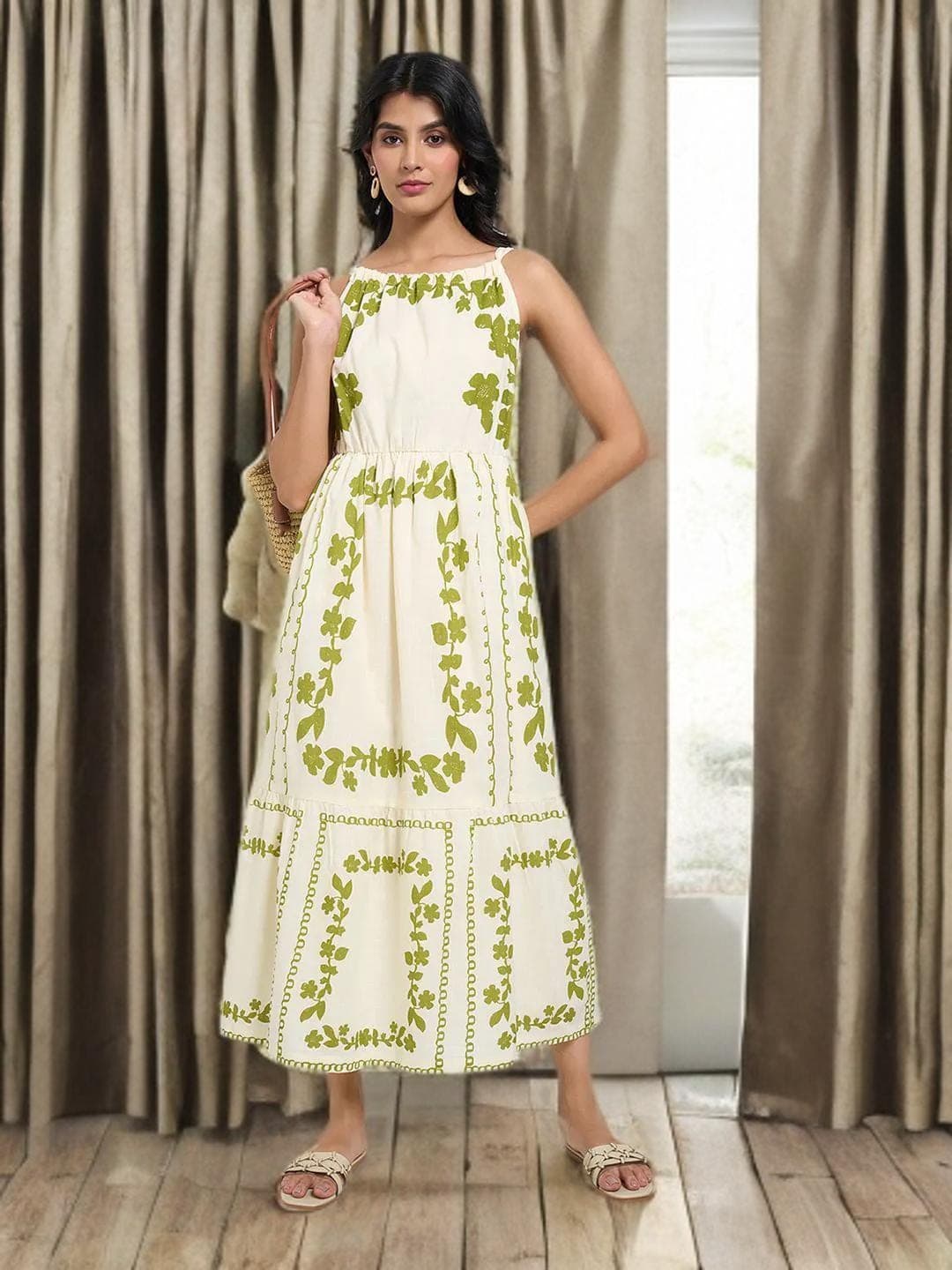 Floral Maxi Dress Halter Neck Summer Gown