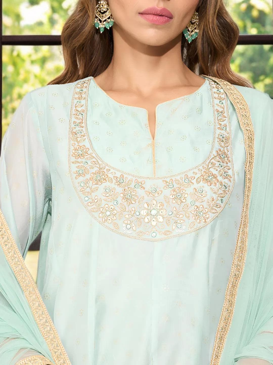 Sea Green Anarkali Suit Wedding Guest Outfit - image 3