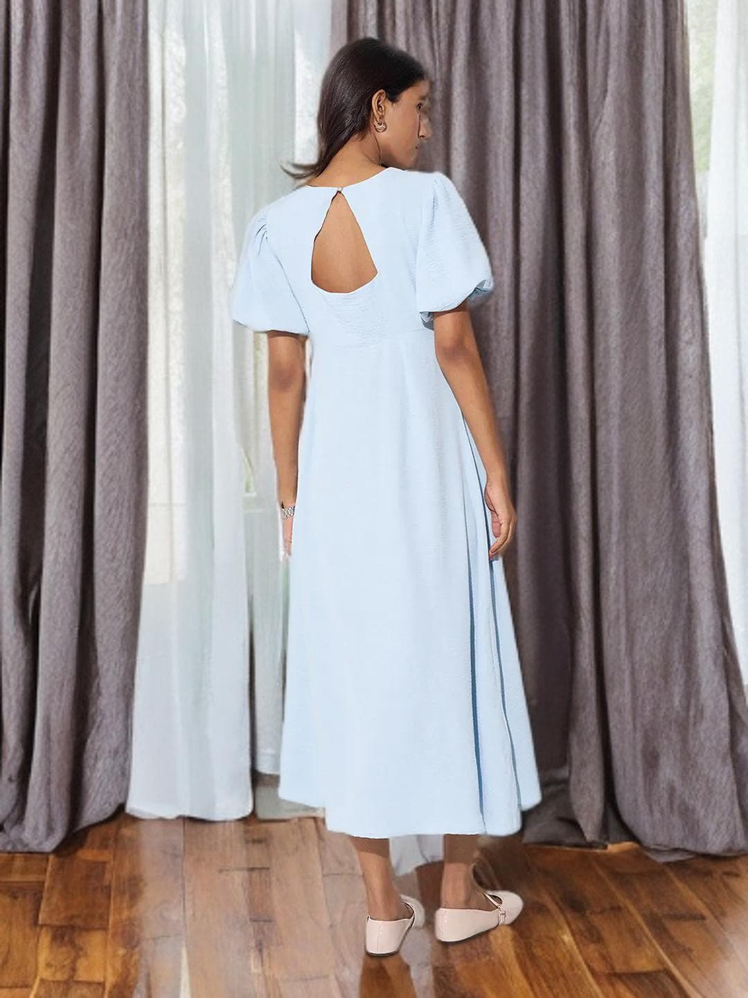Blue Midi Dress Evening Gown Wedding Guest - image 5