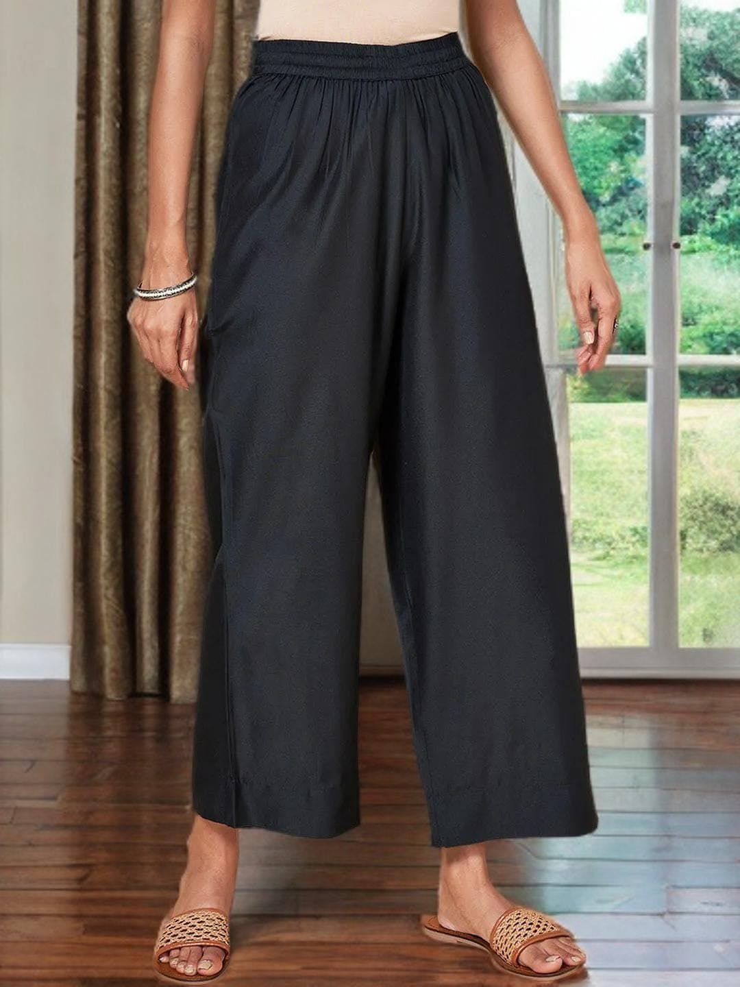 Black Palazzos Indian Wide Leg Bottoms