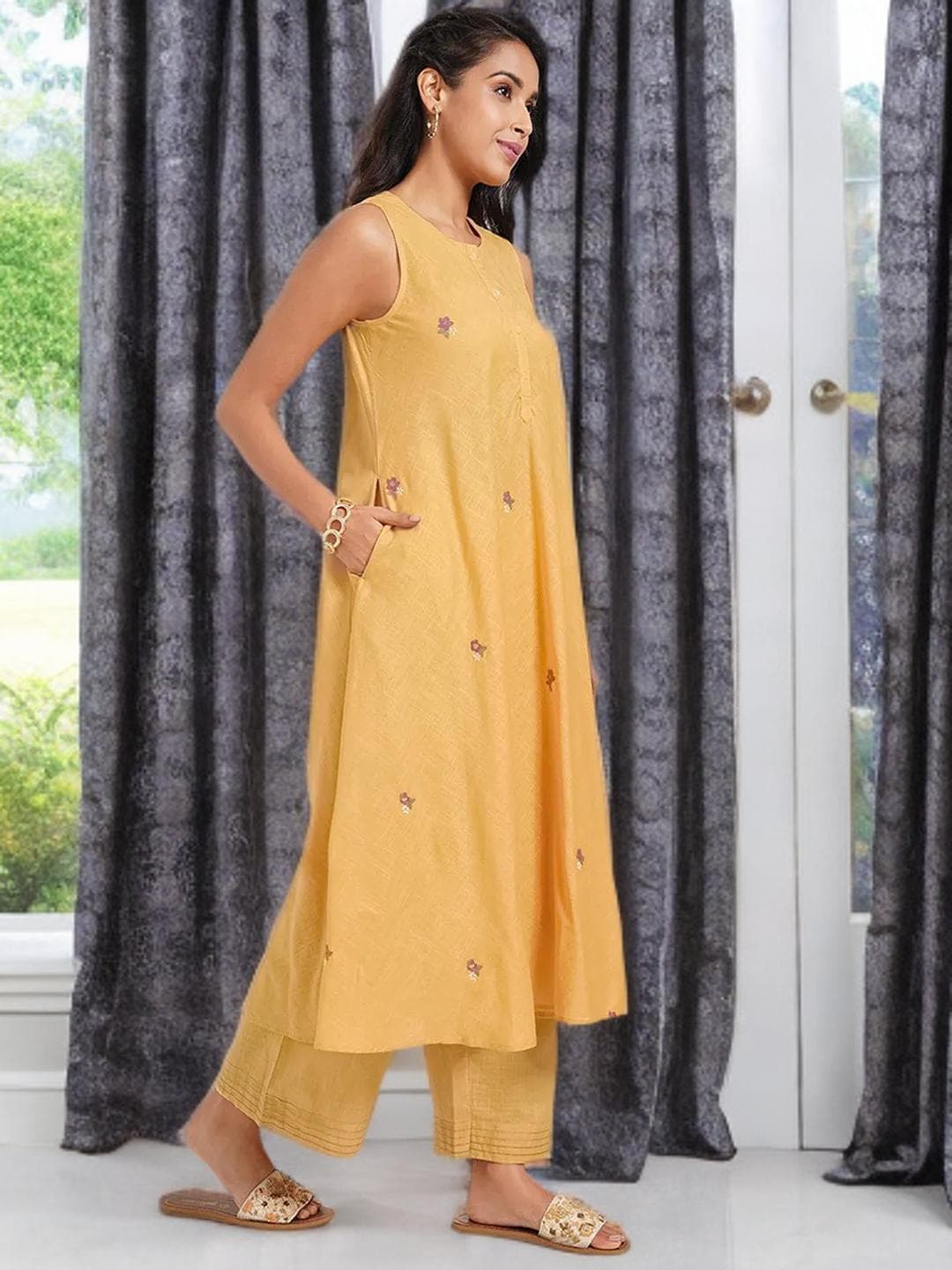 Yellow Embroidered Kurta Suit Sangeet Ceremony Outfit - image 3