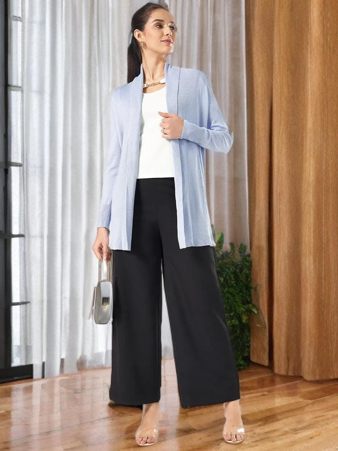 Blue Longline Cardigan Open Front Duster Wrap - image 4