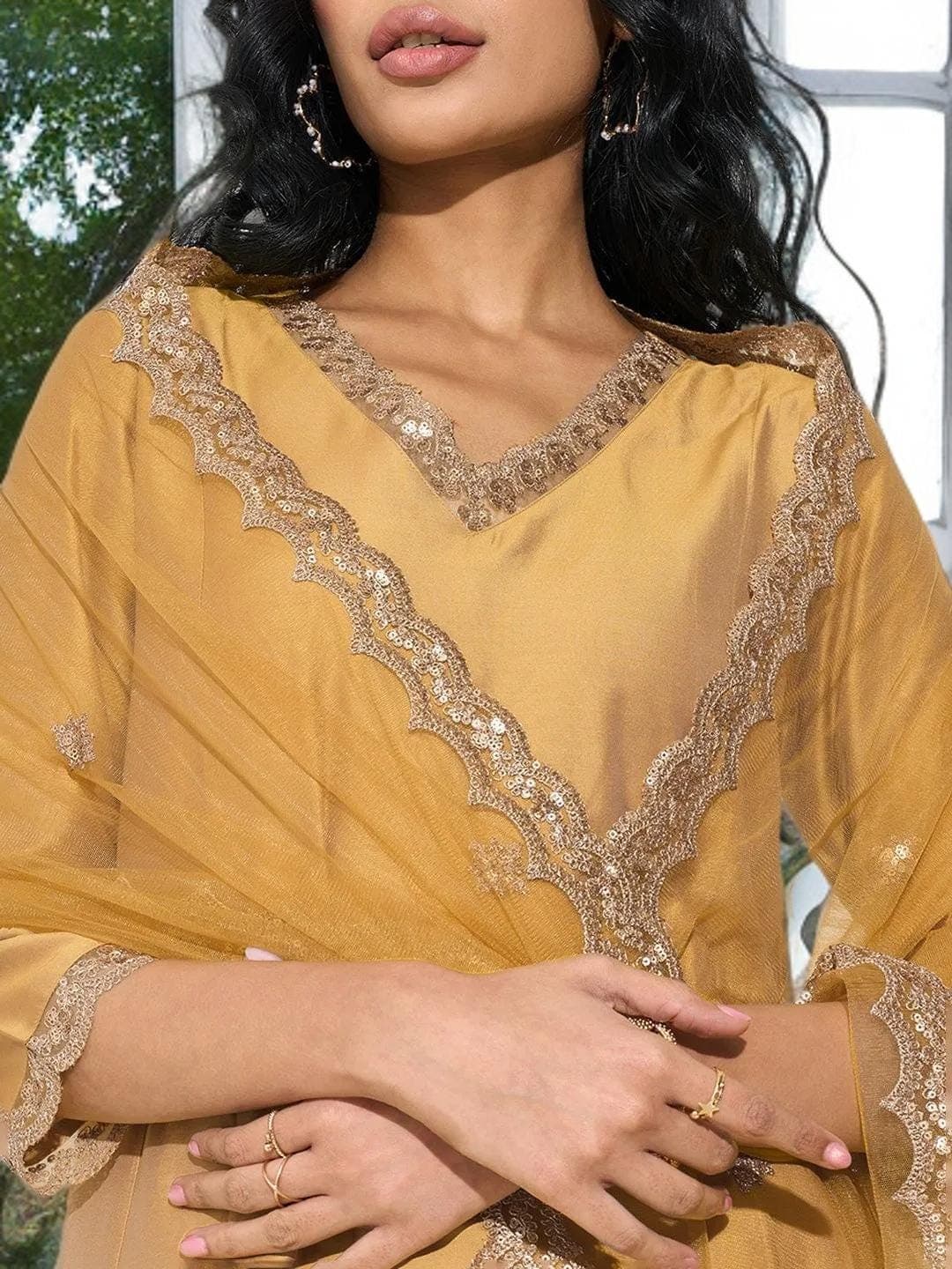 Yellow Gold Kurta Suit Indian Wedding Ensemble - image 5