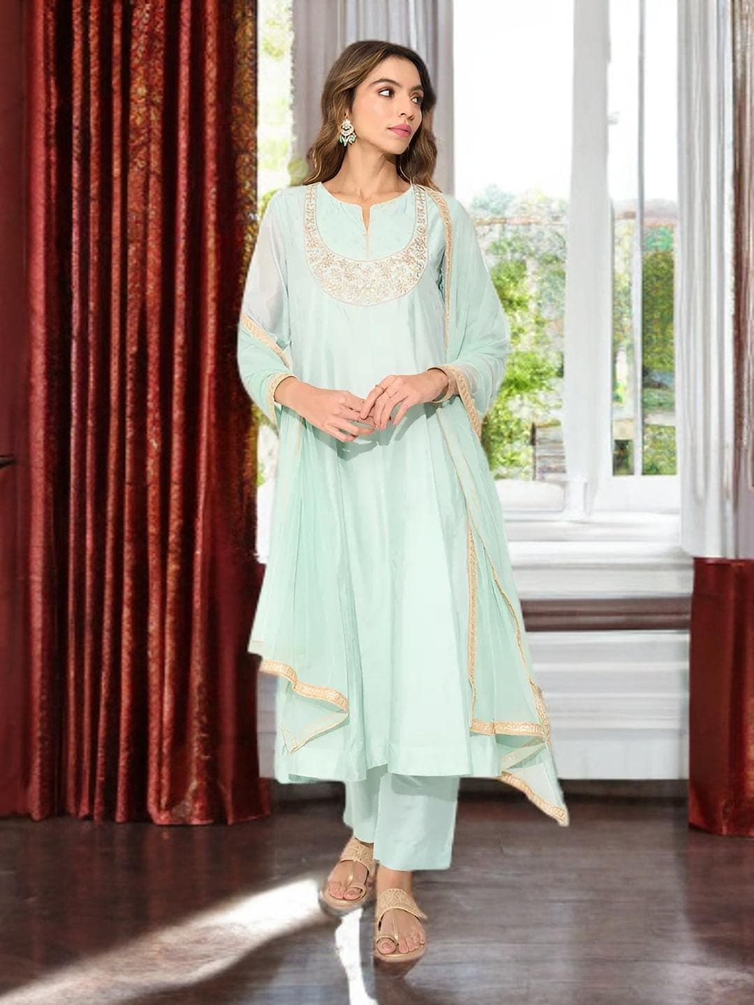 Sea Green Anarkali Suit Wedding Guest Outfit - image 5