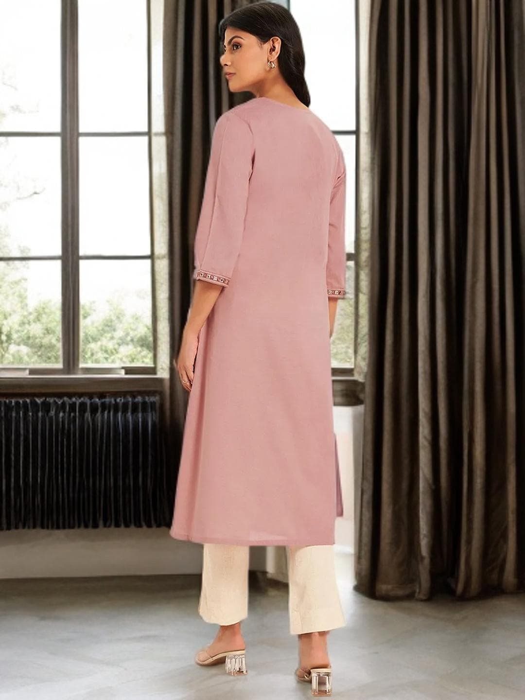 Peach Kurta Mirror Work Indian Traditional - image 5