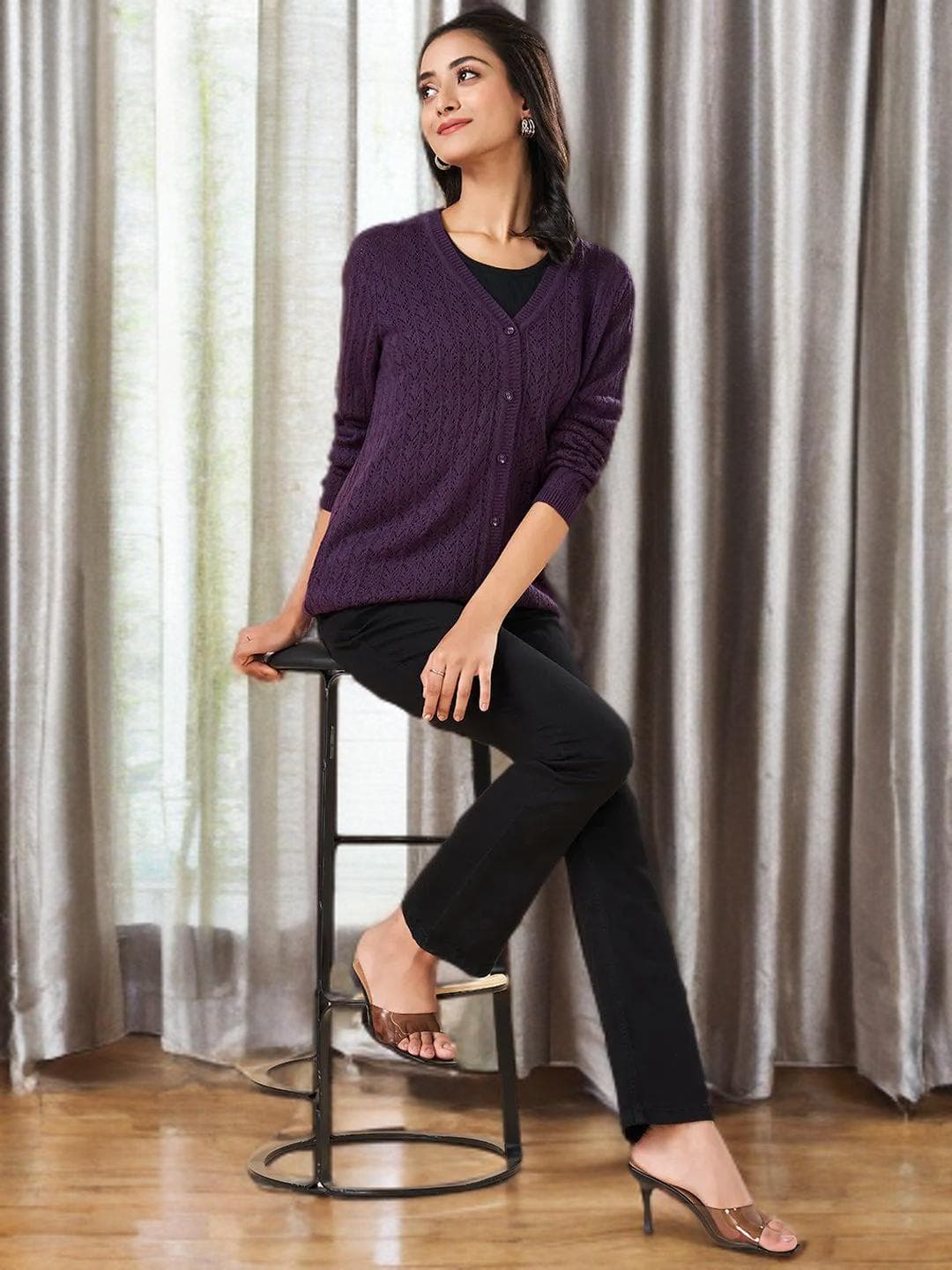 Purple Cardigan Womens Knitwear Button Front Wrap - image 4