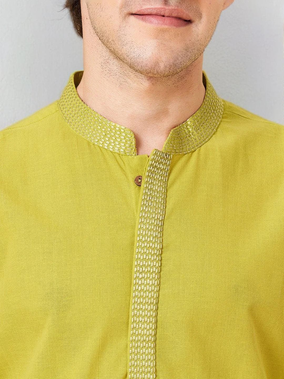 Yellow Pathani Kurta Mens Cotton Traditional Wear - image 5