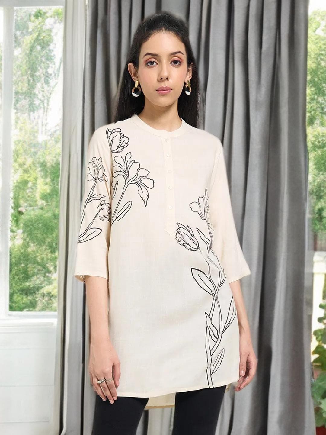 Cottagecore Tunic Folkwear Top Earth Tone Print