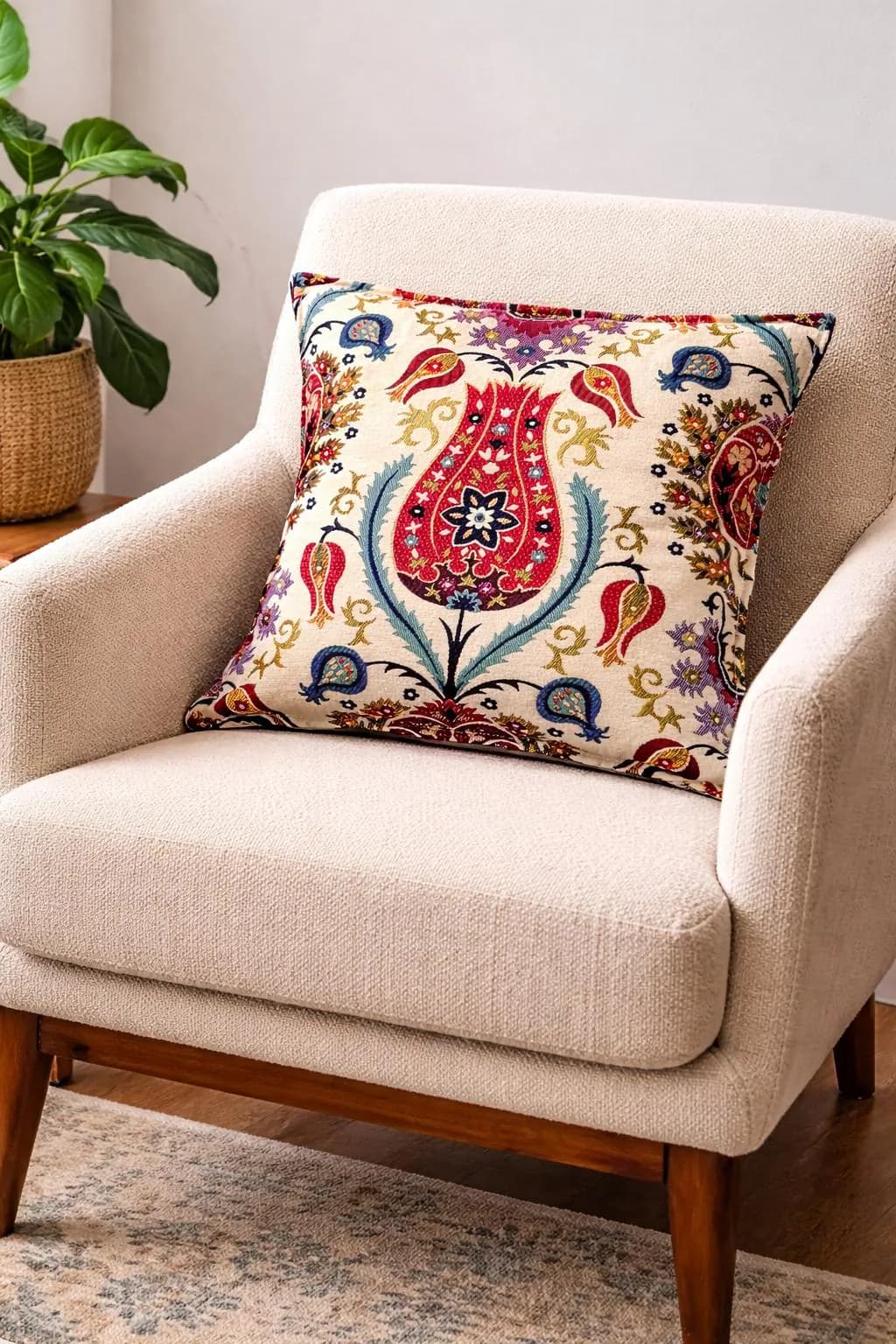 Turkish Ottoman Tulip Pillow Cover, Handmade Decorative Cushion, Vintage Floral Throw Pillow, Ethnic Home Decor